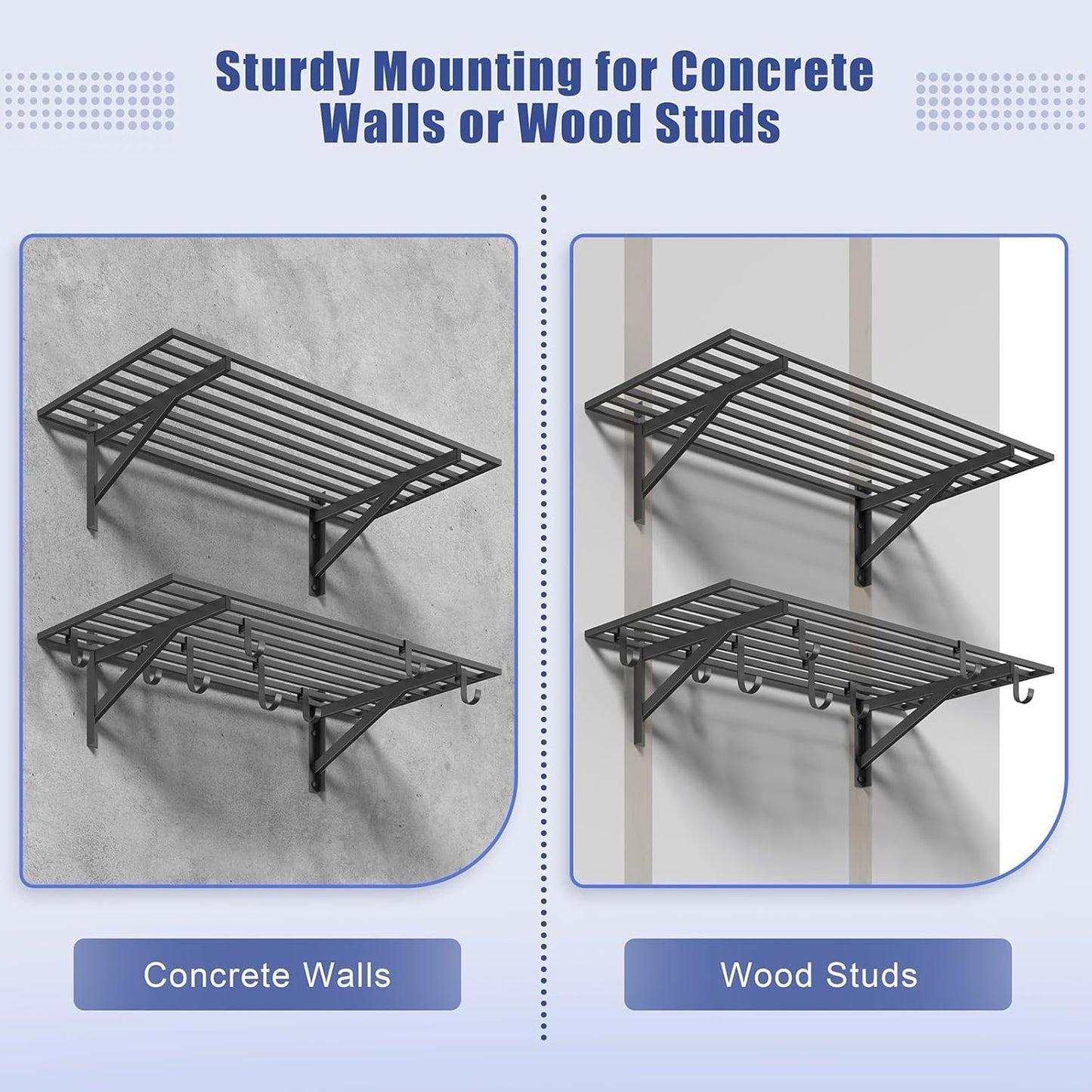 2-Pack 2x4ft Garage Shelving Wall Mounted, 2' x 4' Heavy Duty Garage Storage Shelves with Hooks, 400LB Capacity