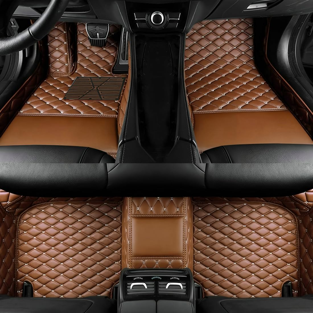 Custom Personalized Floor Mats for Cars，Luxury Full Coverage All Car Floor Mats，Anti-Slip Leather Car Mat Set ，Custom Floor Mats for 99% of Cars, Trucks & SUVs. (Light Brown)