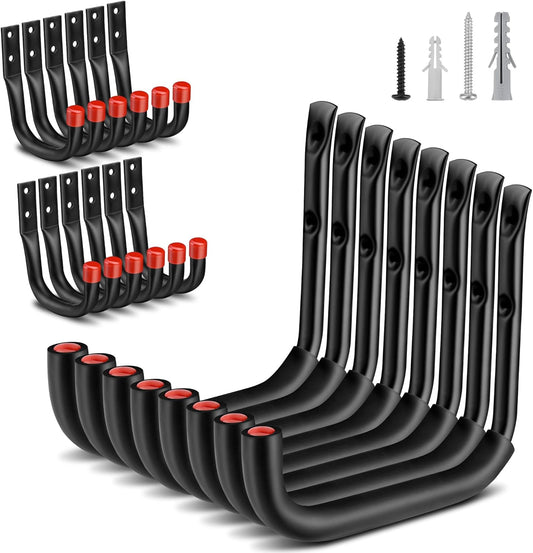 Nacial 20 Pack Garage Hooks Heavy Duty, 9.8" & 3.5" Garage Wall Hook with EVA Pads, 100LBS Capacity Hooks for Hanging Bikes, Kayak Folding Chairs and Hanging Ladders