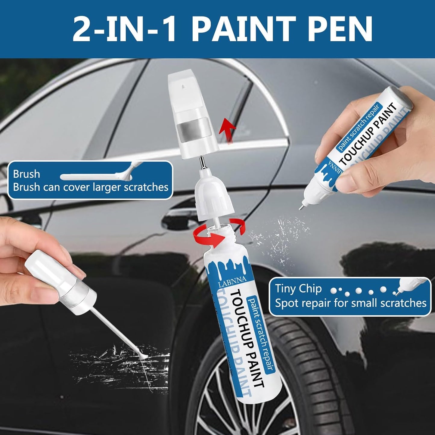 Glacier Silver Metallic (A83) Touch Up Paint for BMW-Exact Match 2 in 1 touchup Paint Pen for Chips and Nicks Repair Car Paint Scratch Repair Kit