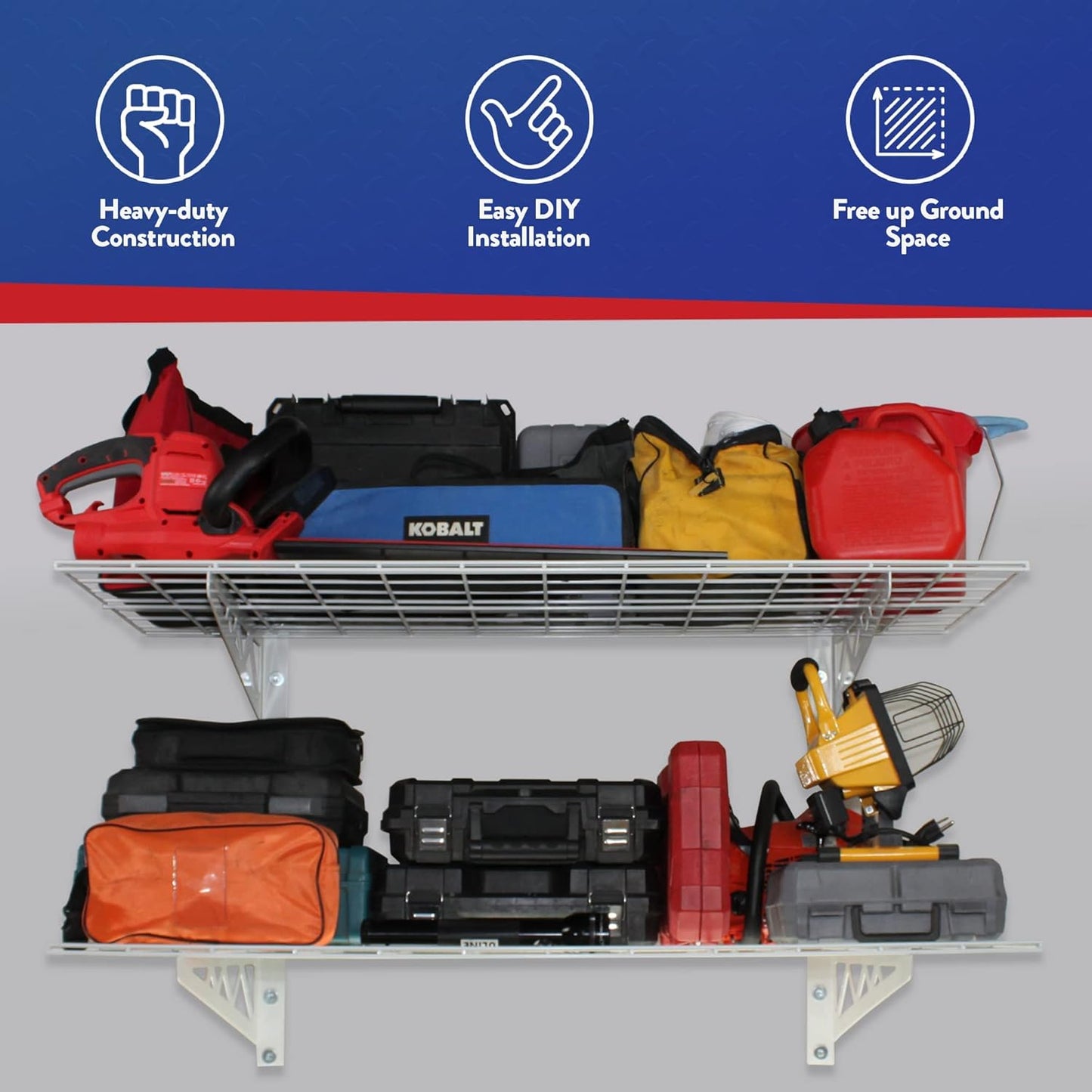 SafeRacks Wall Shelves - 4 Pk 24"x48" Wall Mountable Shelving Unit for Storage Rack, Pantry Shelves, Utility Shelving, Heavy Duty Shelves w/ 8 Versatile Accessory Hooks, 500lbs Capacity, White