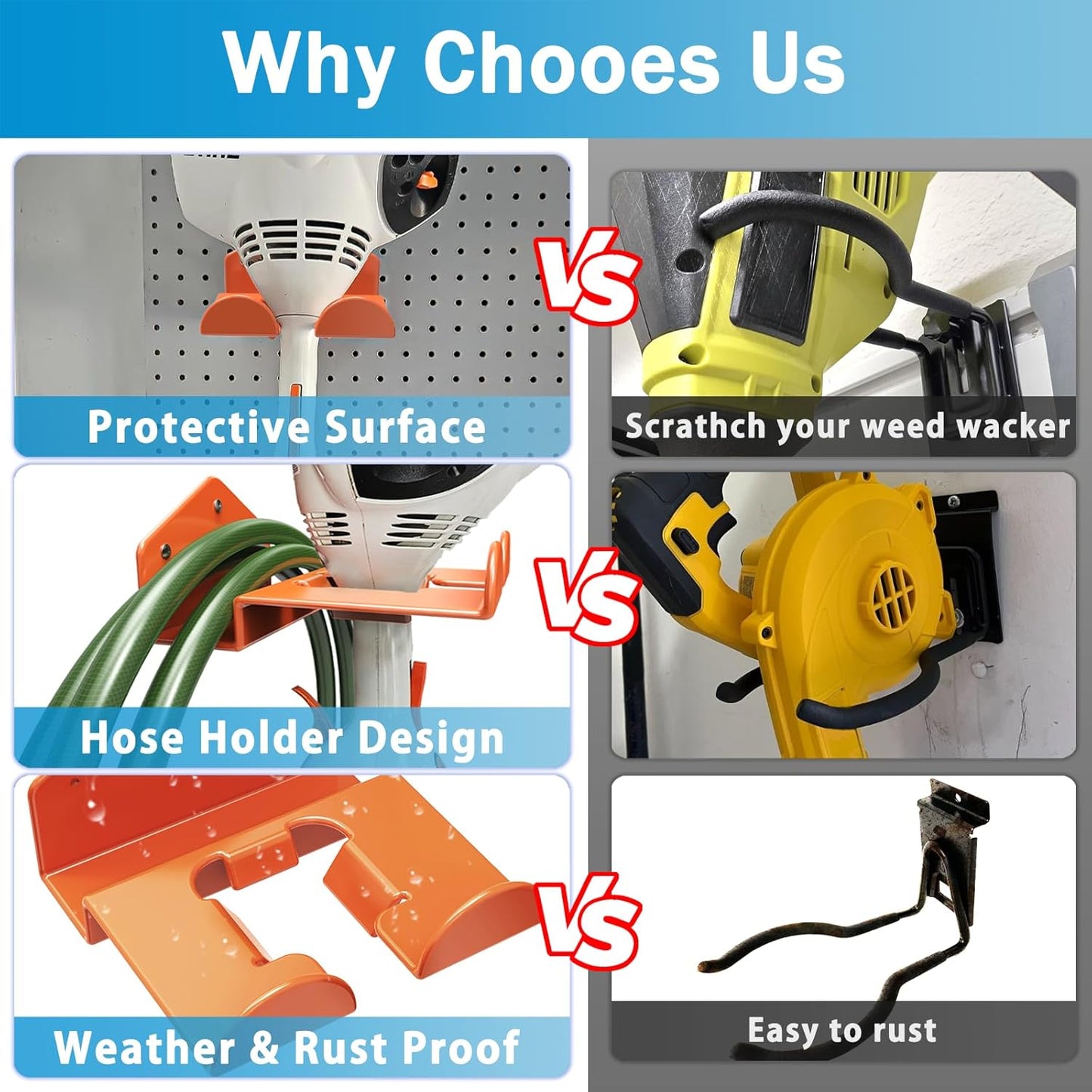 Weedeater Hanger Wall Mount Garage Organizer Trimmer Rack for Garage Wall, String Trimmer Hanger Heavy Duty Weed Wacker Hooks 2 Pack