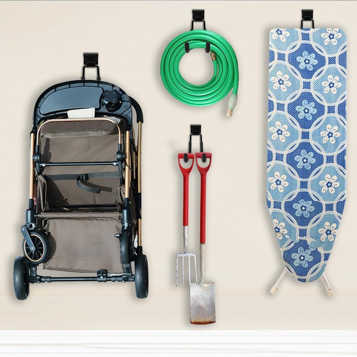 GPANDAG 2 Pack Heavy Duty Garage Storage Hooks(110LB) - Anti-Slip Coating Wall Mount for Bike, Ladder, Garden Tools & Hose