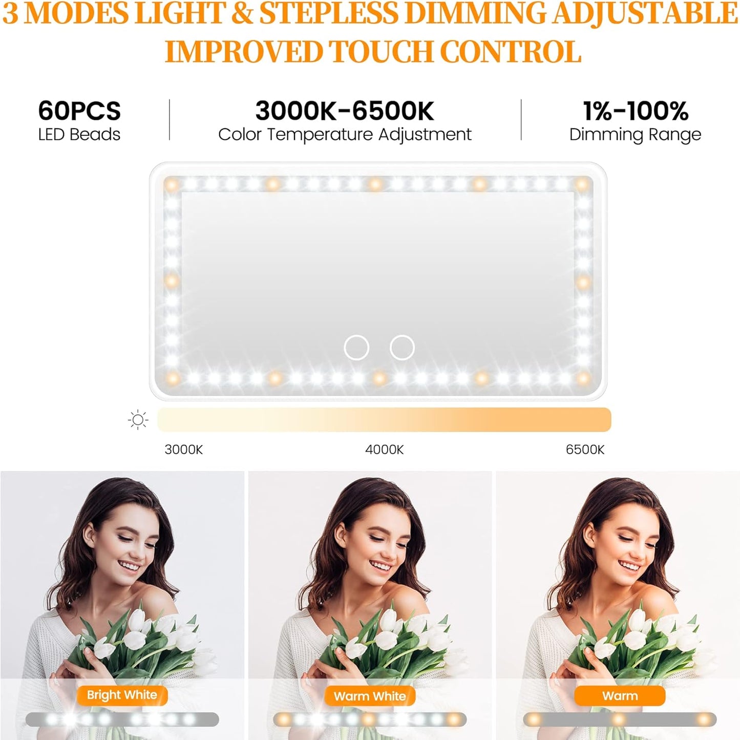 Car Sun Visor Vanity Mirror with Lights, Rechargeable Car Makeup Mirror Accessories, Birthday Gifts for Women Girl, 3 Light Modes, Dimmable Touch Led Screen, Universal for Car Truck