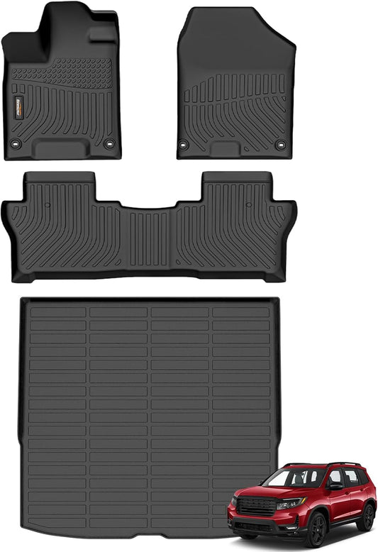 Binmotor-Floor Mats & Cargo Liner for Honda Passport 2019-2024 2025, All Weather Car Mat Rubber Mats Cargo Trunk Mat for Honda Passport Accessories-Black