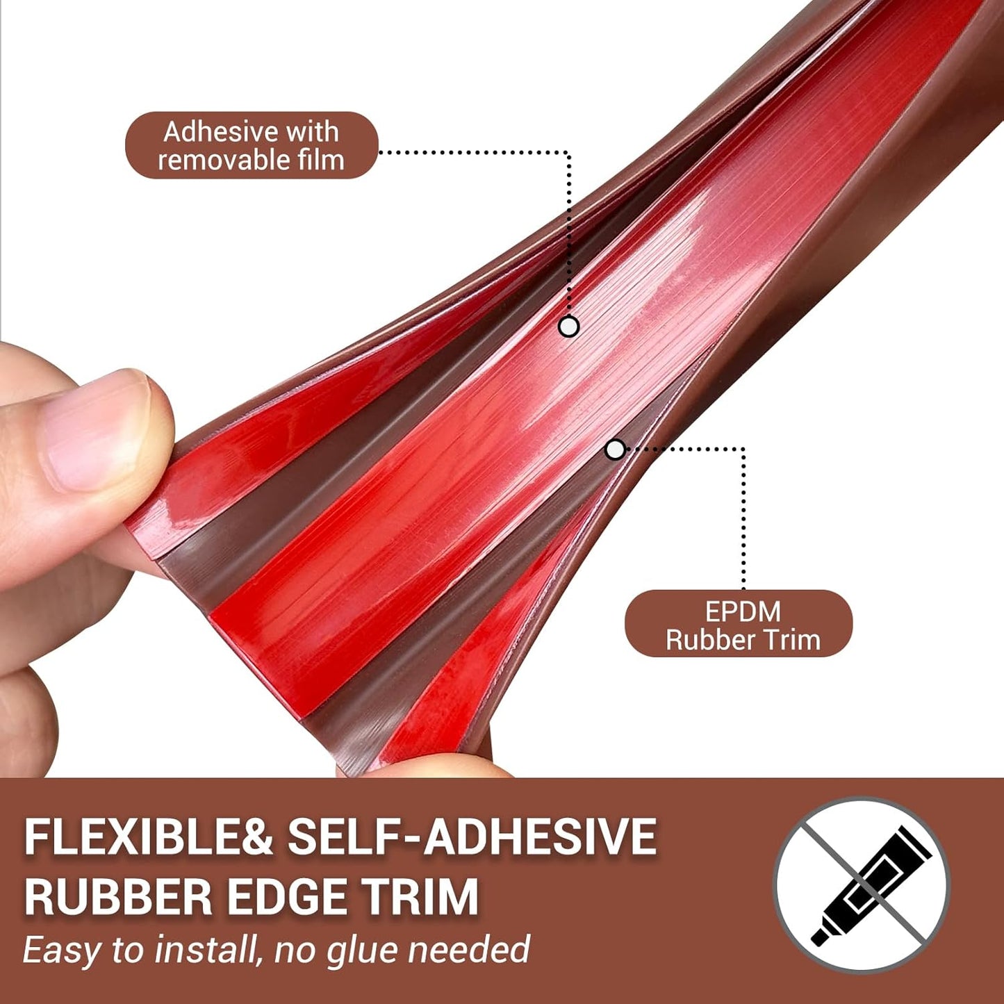 Rubber Edge Trim, Flexible Self Adhesive U Shaped Peel and Stick Edge Banding, 1-1/2"(38mm) U Channel Edge Protector, Edge Guards for Woods, Furniture, 20Ft, Brown Color