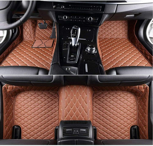 Custom All-Weather Protection Luxury Leather Floor Mats for Cars SUVs Trucks According Anti-Slip Leather Floor mats ﻿ (15,Brown)