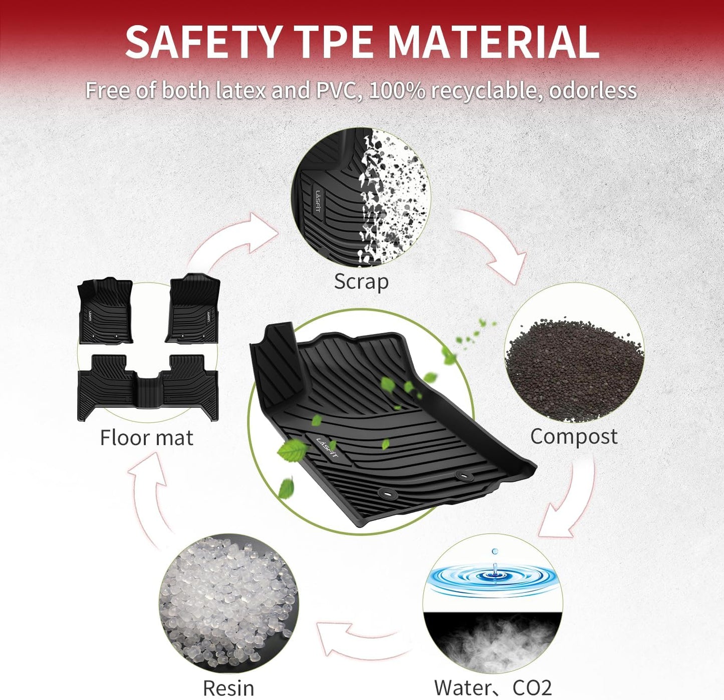 LASFIT Floor Mats for Toyota Tacoma 2016-2023 All Weather TPE Custom Floor Liner for Tacoma Car Mats Front 1 Row Mats, Black