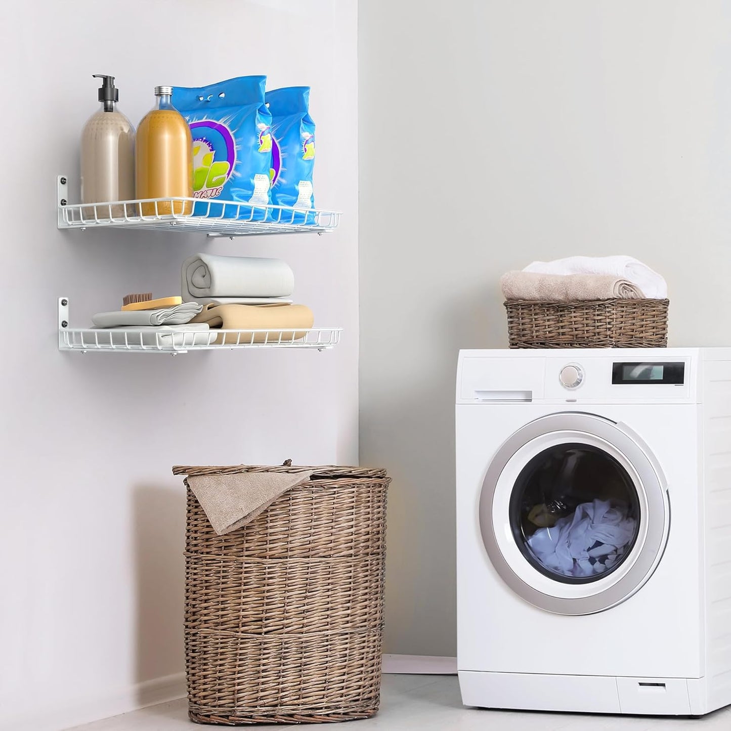 TORACK 2-Pack 12x18 Inch Wall-Mounted Shelves, Garage Wall Shelf for Closet & Laundry Room, Heavy-Duty Floating Shelves Hold Up to 60 lbs(White)