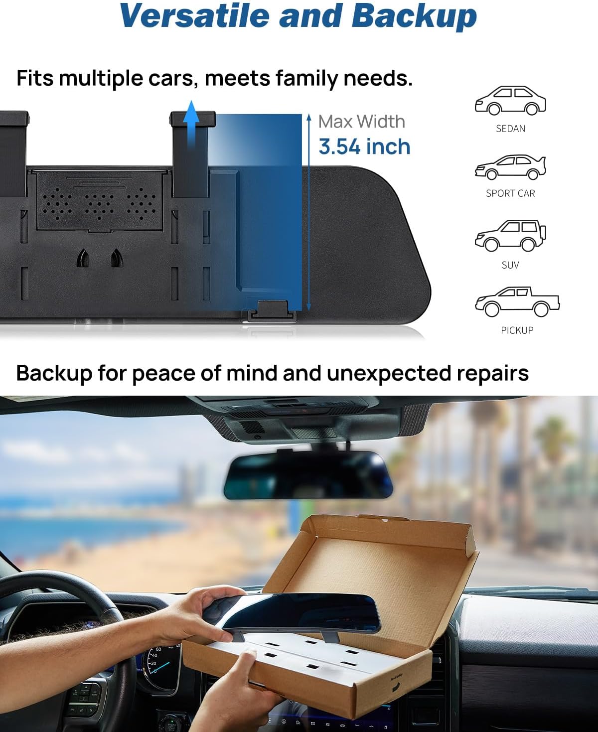JOYTUTUS Rearview Mirror, 2 pack 12 Inch Panoramic Anti-Glare Clip-on Wide Angle Convex Rear View Mirror, Effectively to Reduce Blind Spot, Universal for More Car SUV Trucks -Blue