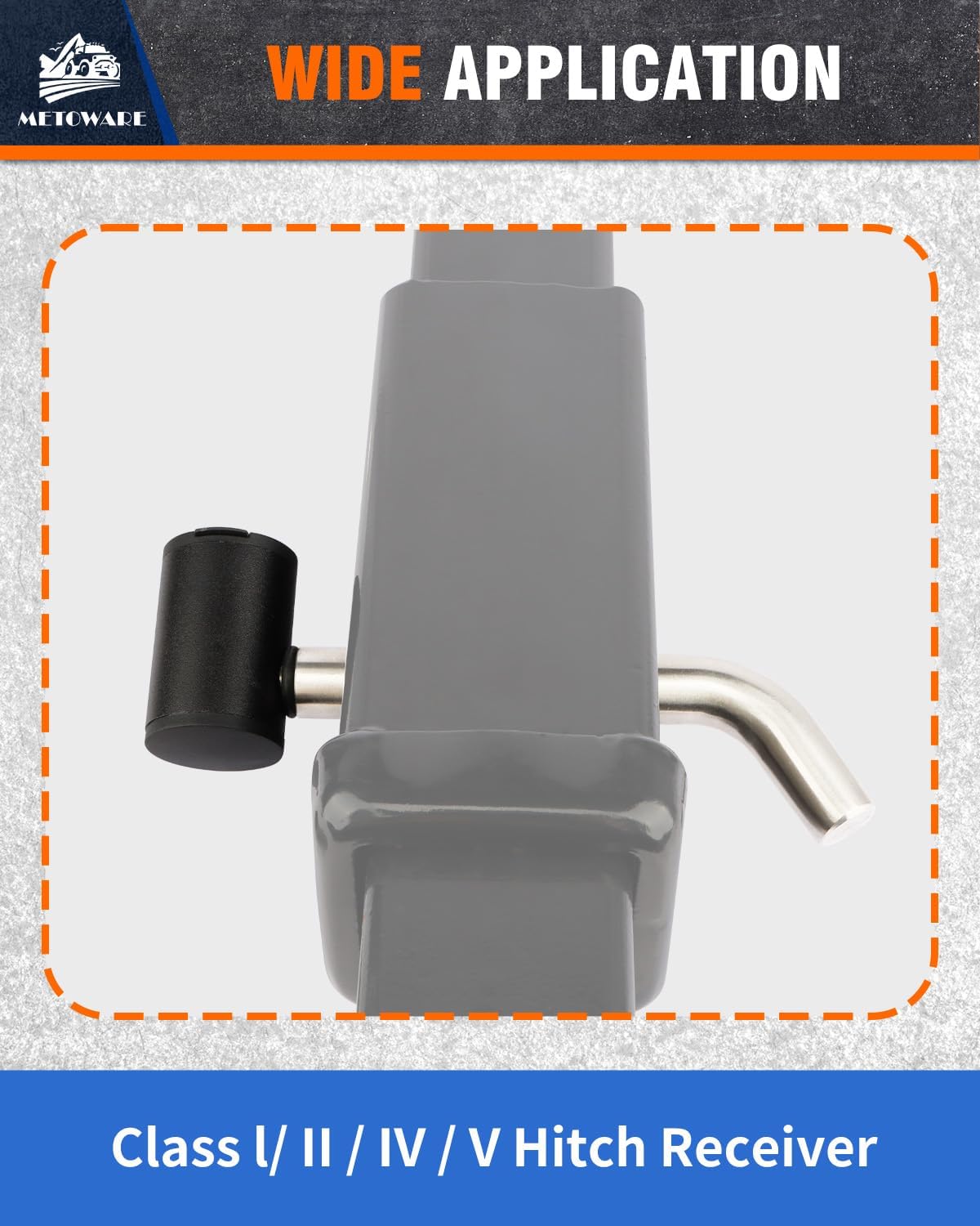 METOWARE Right-Angle Receiver Lock for Class I-IV, Stainless Steel, 1/2” and 5/8” Dual Bent Pin, Compatible with Most Hitches for Trailer Truck Car