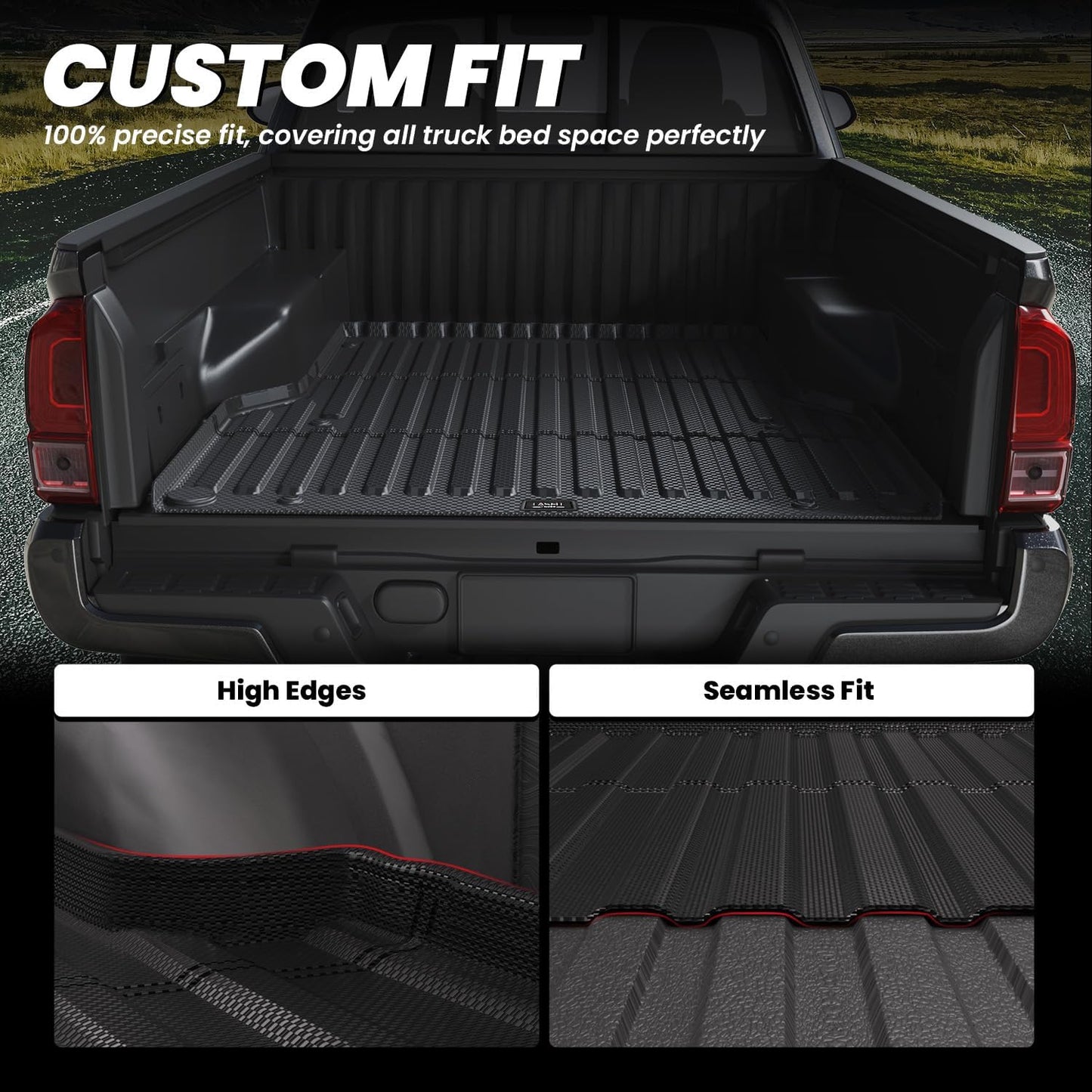 LASFIT Bed Mat for Toyota Tacoma (6FT,73.5''Bed) 2023 2022 2021 2020 2019-2005 Truck Bed 6 ft, All Weather TPE Car Bed Liner for Toyota Tacoma Accessories Truck Mat &Cargo Liner, Black