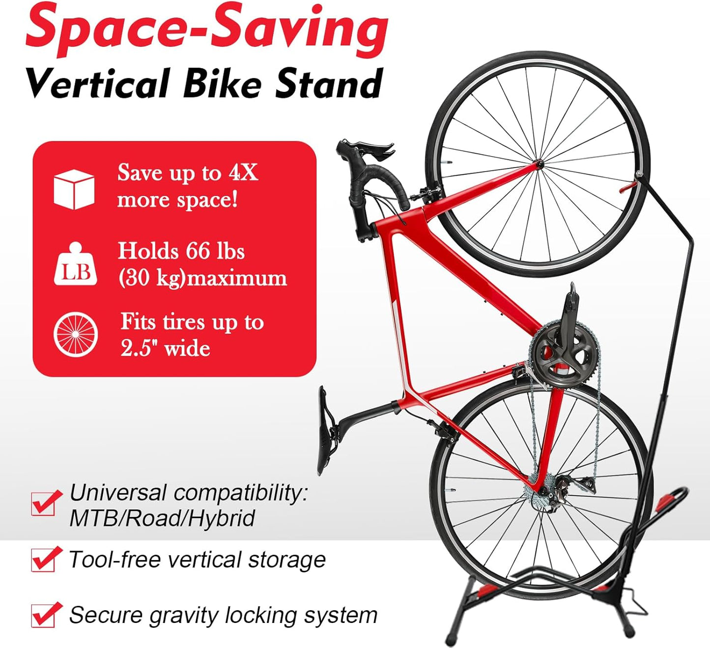 Vertical Bike Parking Stand- Space-Saving,Adjustable Freestanding Upright Bike Floor Stand for 20"-29" Mountain/Road/Kids Bikes, Heavy-Duty Bike Rack Garage Solution