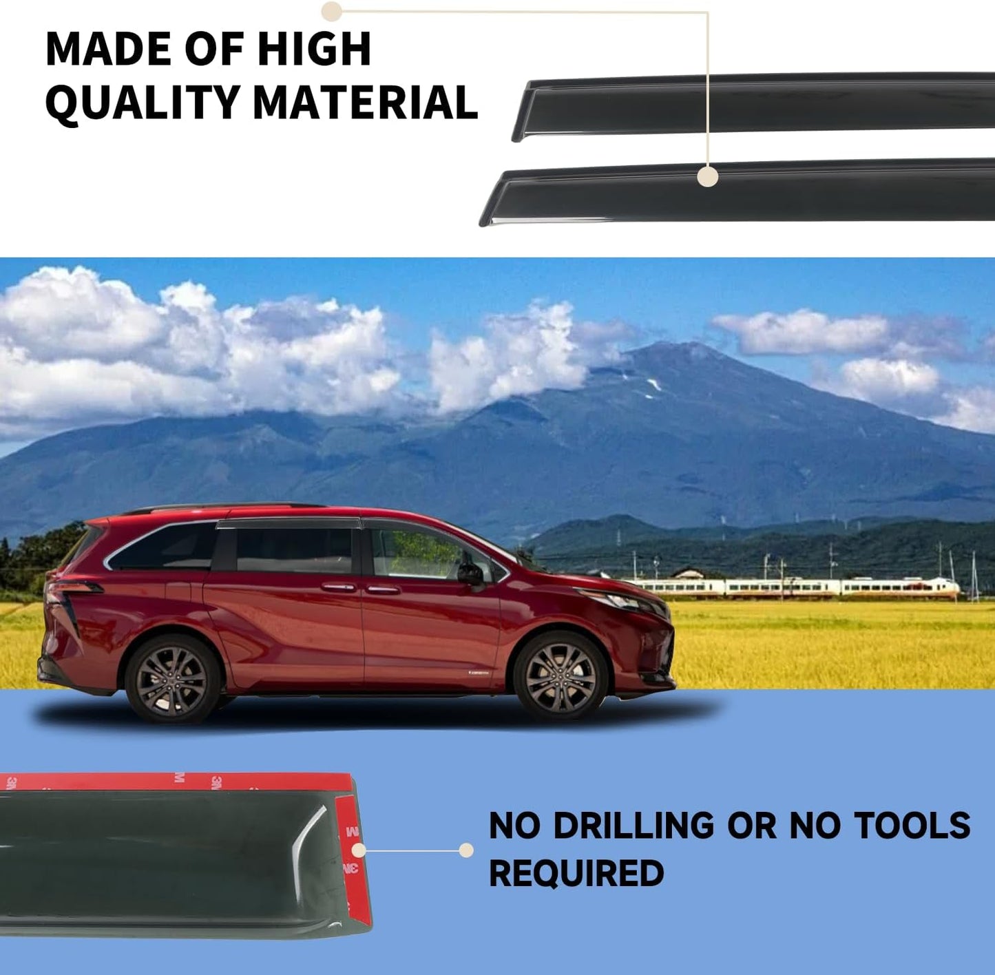 Rain Guards Fits for 2021-2024 Toyota Sienna, Outside Mount Side Window Wind Deflectors, Smoke Tinted Vent Window Visors Shield 2021 2022 2023 2024