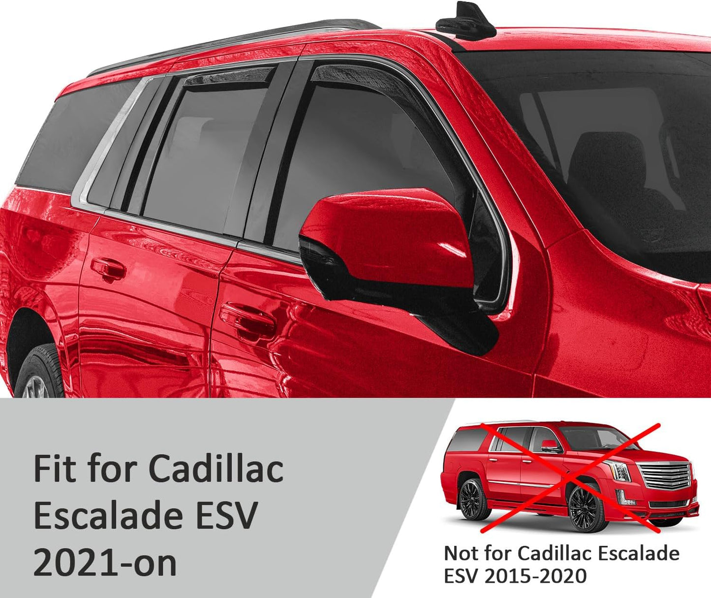 Voron Glass in-Channel Extra Durable Rain Guards for Cadillac Escalade ESV 2021-2025, Window Deflectors, Vent Window Visors, 4 Pieces - 200622