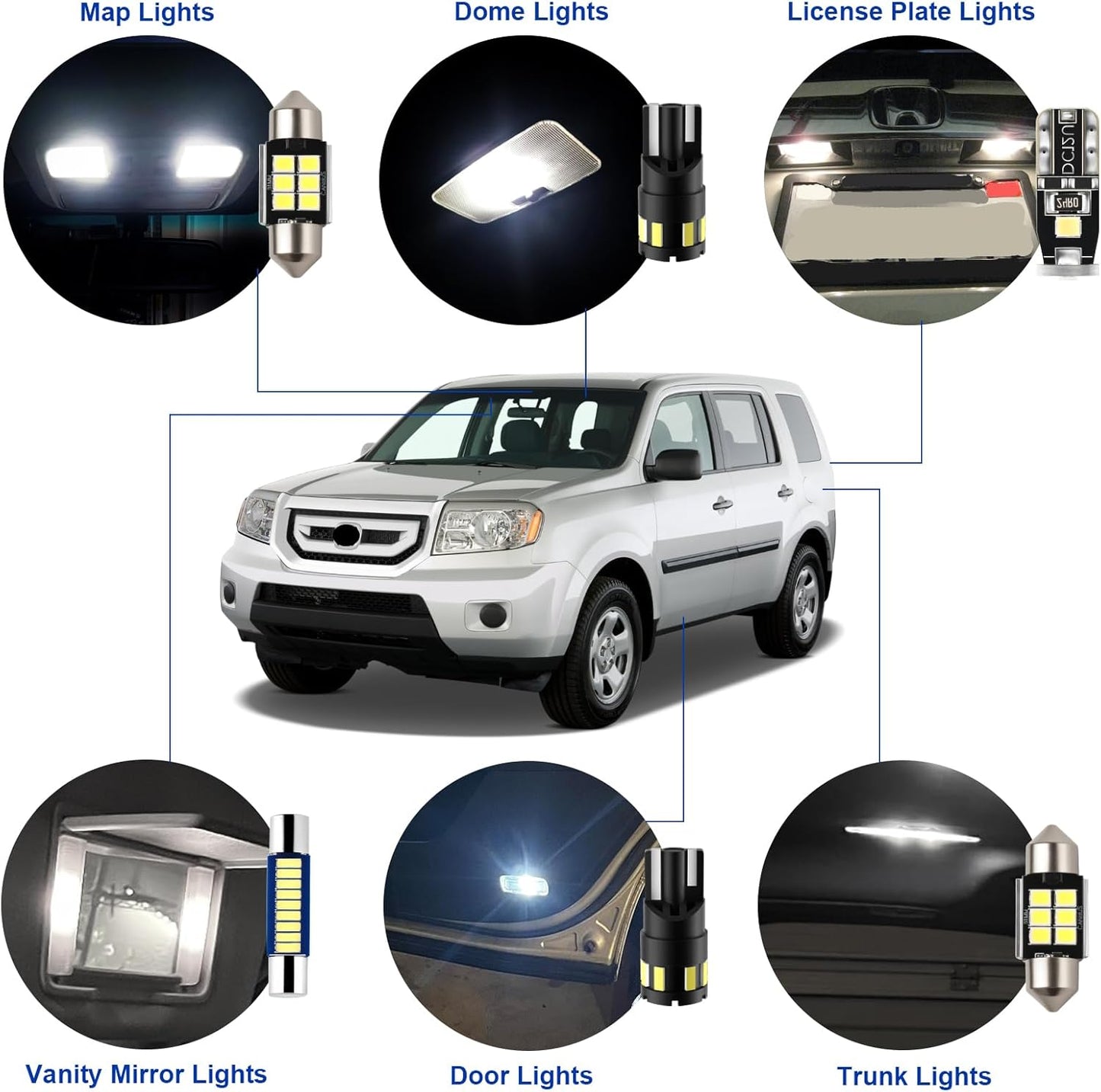 EASY EAGLE LED Interior Car Lights for Honda-Pilot-2009-2015: 17 Piece Kit White LED Light Bulbs - Super Bright 6000K + Install Tool
