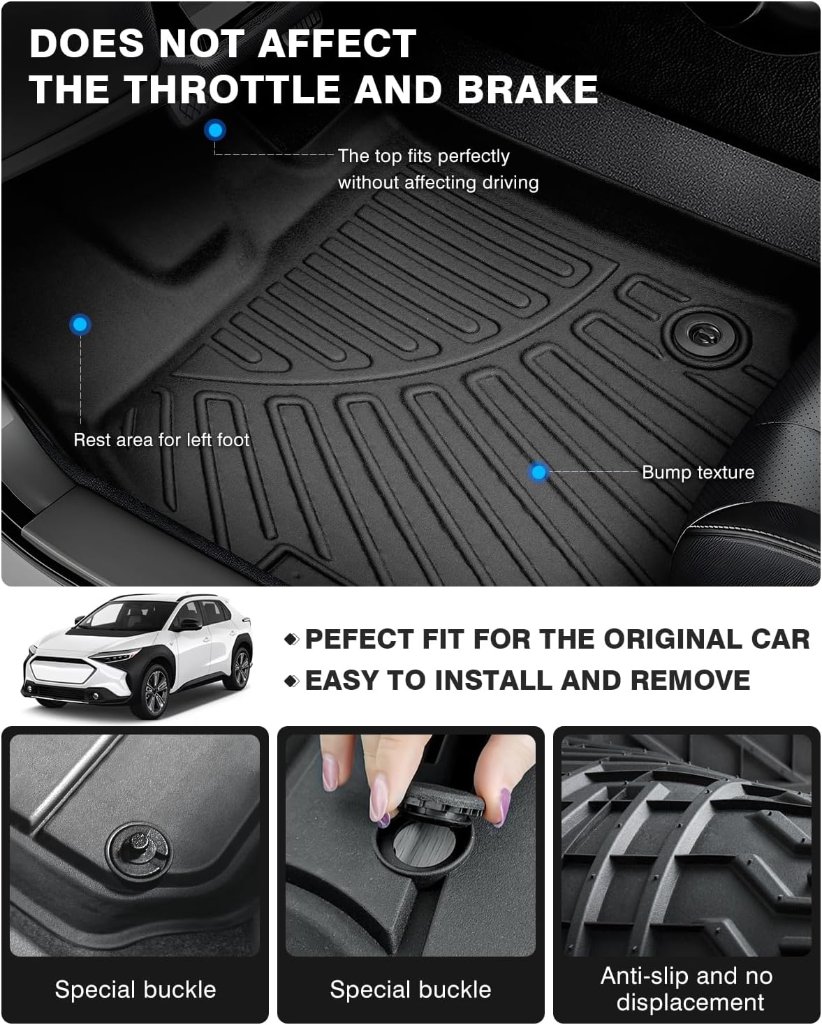 Powerty Floor Mats for Toyota BZ4X & Subaru Solterra 2023 2024 2025 Accessories All Weather Floor Liner 3D TPE 1st & 2nd Row Floor Mat Heavy-Duty Floor Liners