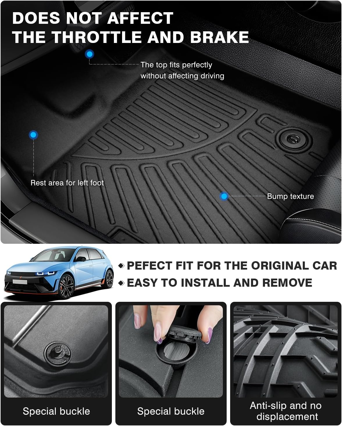 Powerty Floor Mats for 2022-2025 Hyundai Ioniq 5 Limited Only (with Sliding Console) Accessories Liner Set TPE 3D Car Mats All-Weather Custom Fit Floor Liners