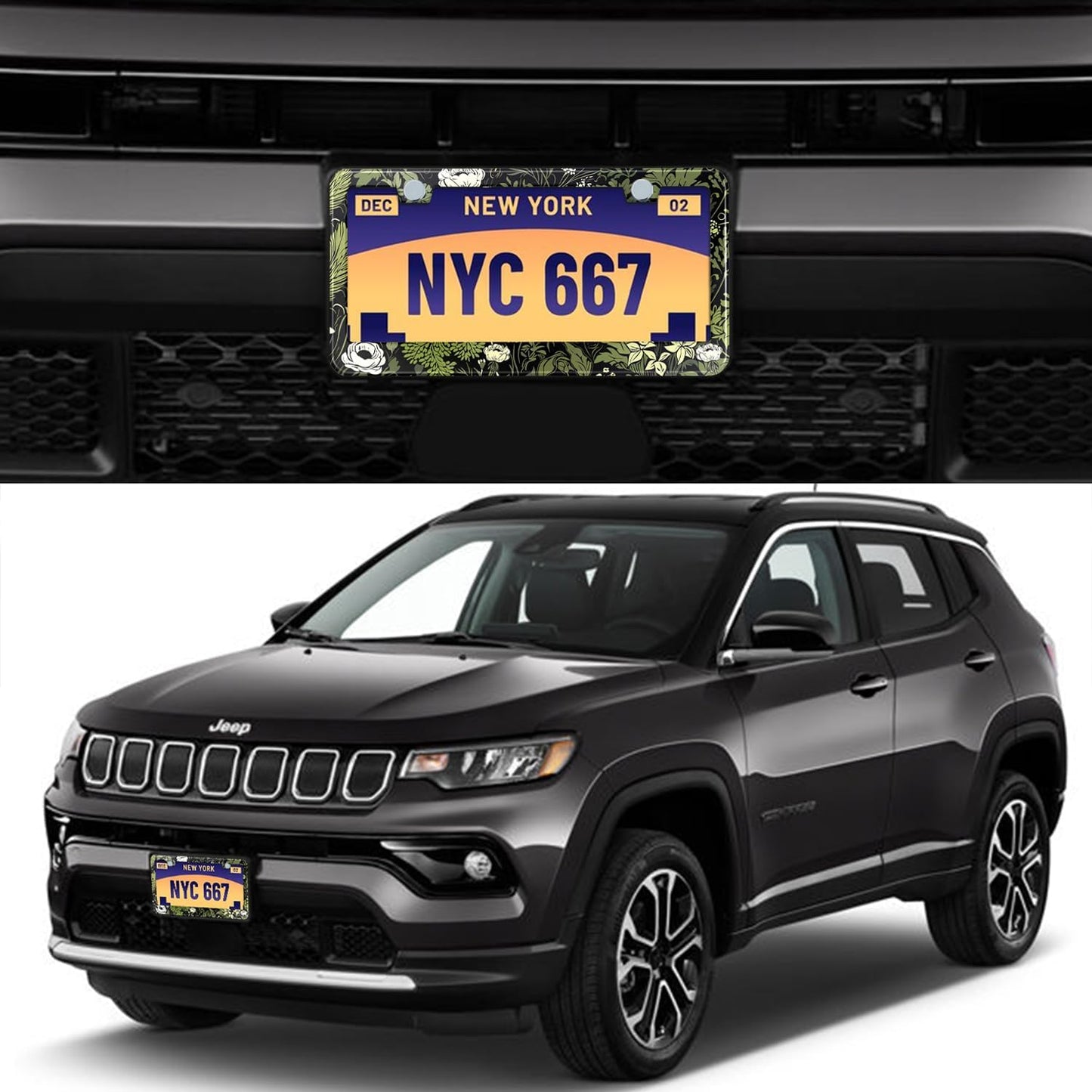 Sage Green Floral License Plate Frame Plant Flowers Stainless Steel License Plate Frames Holder Covers Rust-Proof Auto Parts Decoration with Screws License Plate Holder for Car Accessories 12x6 Inch