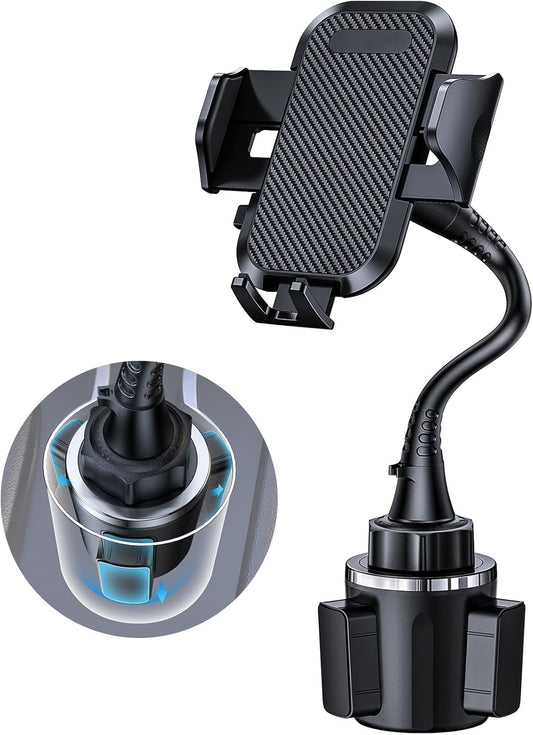 Danmus® Upgraded Car Cup Holder Phone Mount with Extendable Base, [15-in Adjustable Long Gooseneck] [Military-Grade] Car Truck Mount Compatible with iPhone 16 15 14 13 Pro Max Samsung S25 All