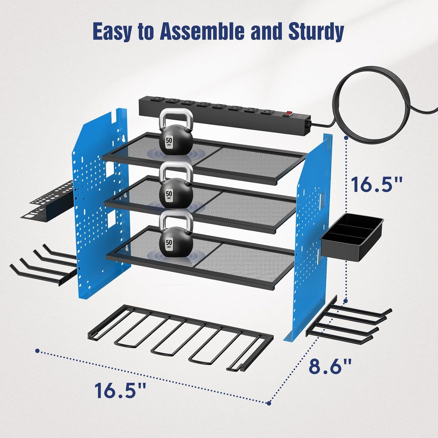 Heavy Duty Power Tool Organizer Wall Mount with Charging Station, 4 Layer Garage Storage Adjustable Shelves Height, Holds 4 Drills, 2 Hooks, Screw & Screwdriver box, Gifts for Fathers Day, Anniversary