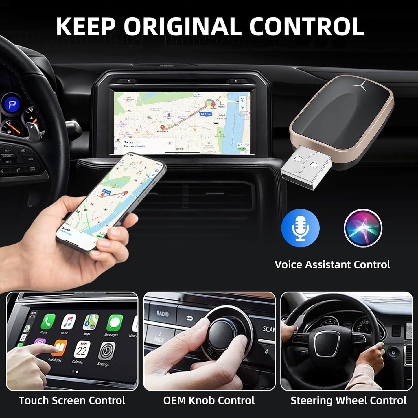 Mini Wireless CarPlay Adapter for iPhone, 2 in 1 CarPlay and Android Auto Wireless Adapter for Cars, Plug & Play, Fast Connection for Android 11+ and CarPlay iOS 10+