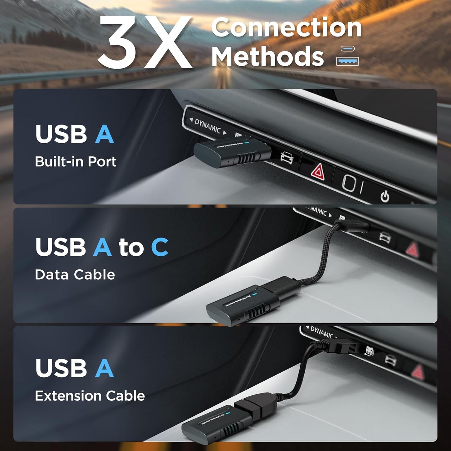 2in1 CarPlay Android Auto Wireless Adapter, Mini Car Play Cars Stick, Fast Auto Connection for OEM Wired CarPlay Car Model 2017 Above, for iPhone iOS 12 /Android 11 Above, Blue