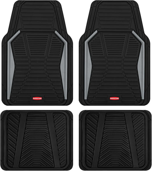 Rubbermaid Car Mat Full Set All-Weather Heavy-Duty 4 Pieces– Trim-to-Fit Universal Car Mats Full Set – Waterproof Rubber Floor Liners for Most Trucks, SUVs, Vans, and Sedans-Gray
