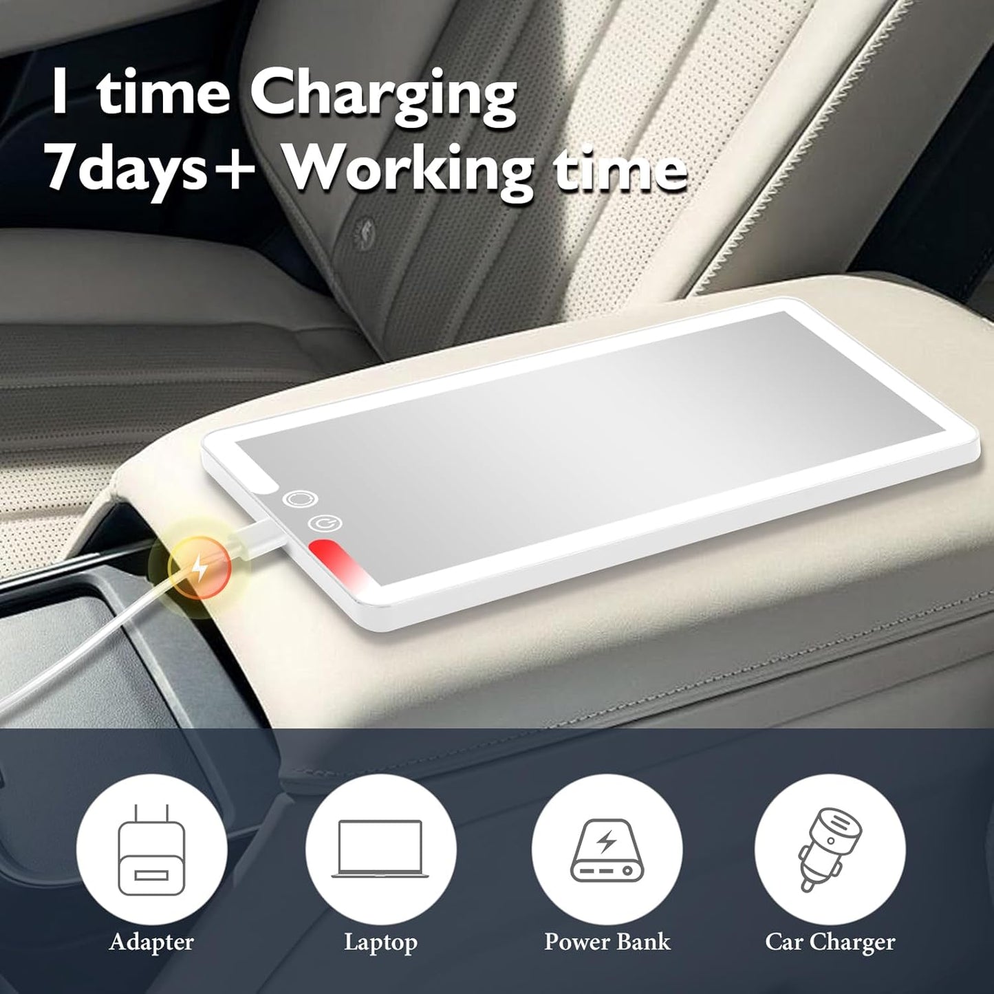 Car Sun Visor Vanity Mirror,Dimmable Makeup Mirror for Car Visor,Rechargeable Led Light with 3 Modes,White