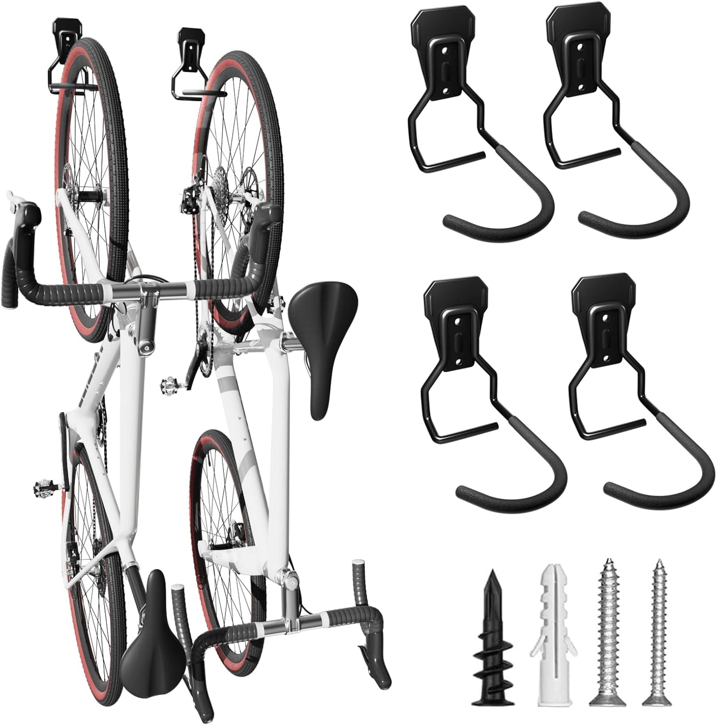 Wall Mount Bike Hooks Bike Hooks for Garage Vertical Bike Hanger for Indoor Use Heavy Duty with 8mm Thick Steel Frame 4PCS Storage System Black