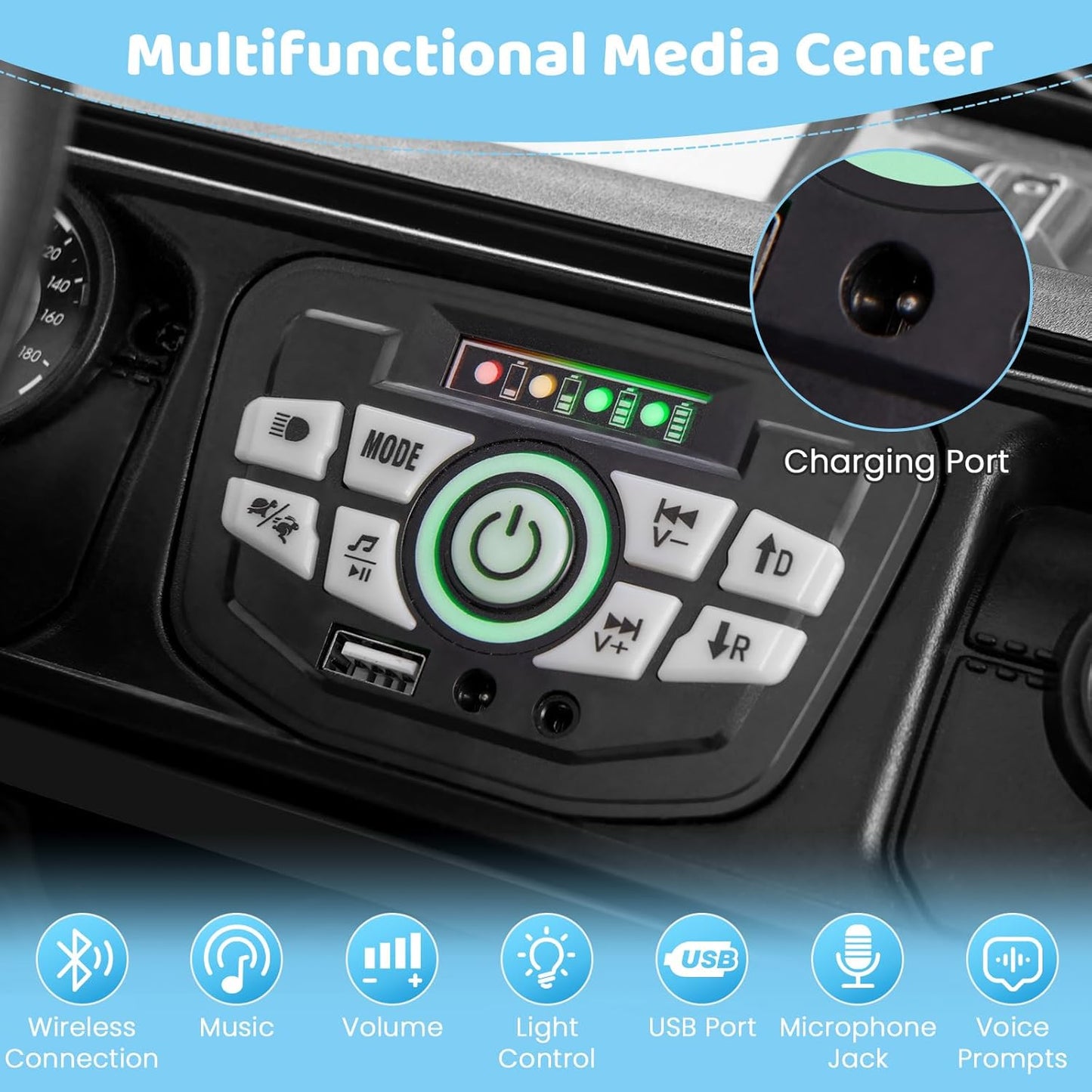 Costzon Kids Ride on Truck, 12V Electric Ride on Car with Remote Control, 3 Speed & Spring Suspension, Wireless Connection, USB, Music, Light, Kids Ride on Toys for Boys Girls (Black)