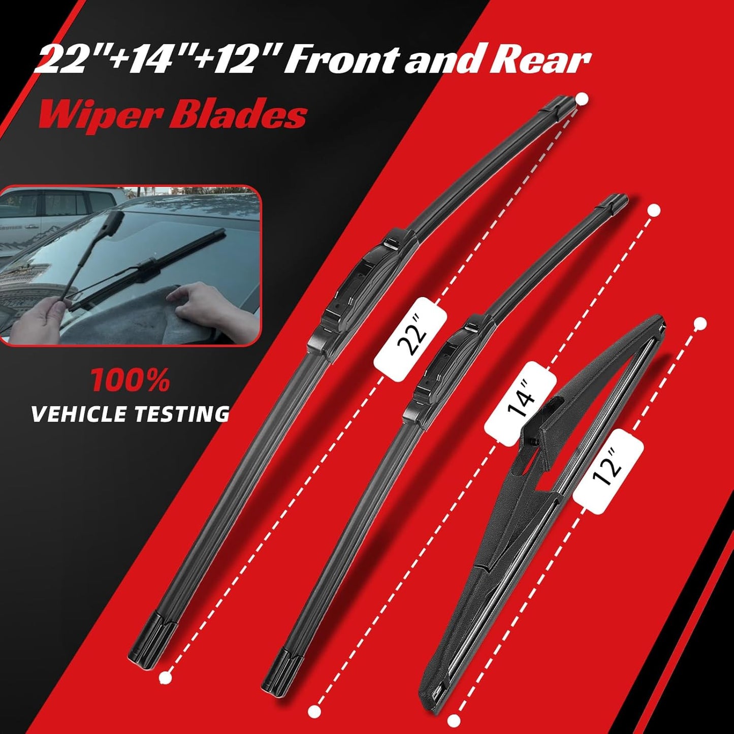 OTUAYAUTO Premium Windshield Wiper Blades - Replacement for Nissan Juke 2011-2017 - Precision Fit, All-Weather Performance, Front and Rear Wiper Blades, J/U Hook - 22"+14"+12" (Pack of 3)