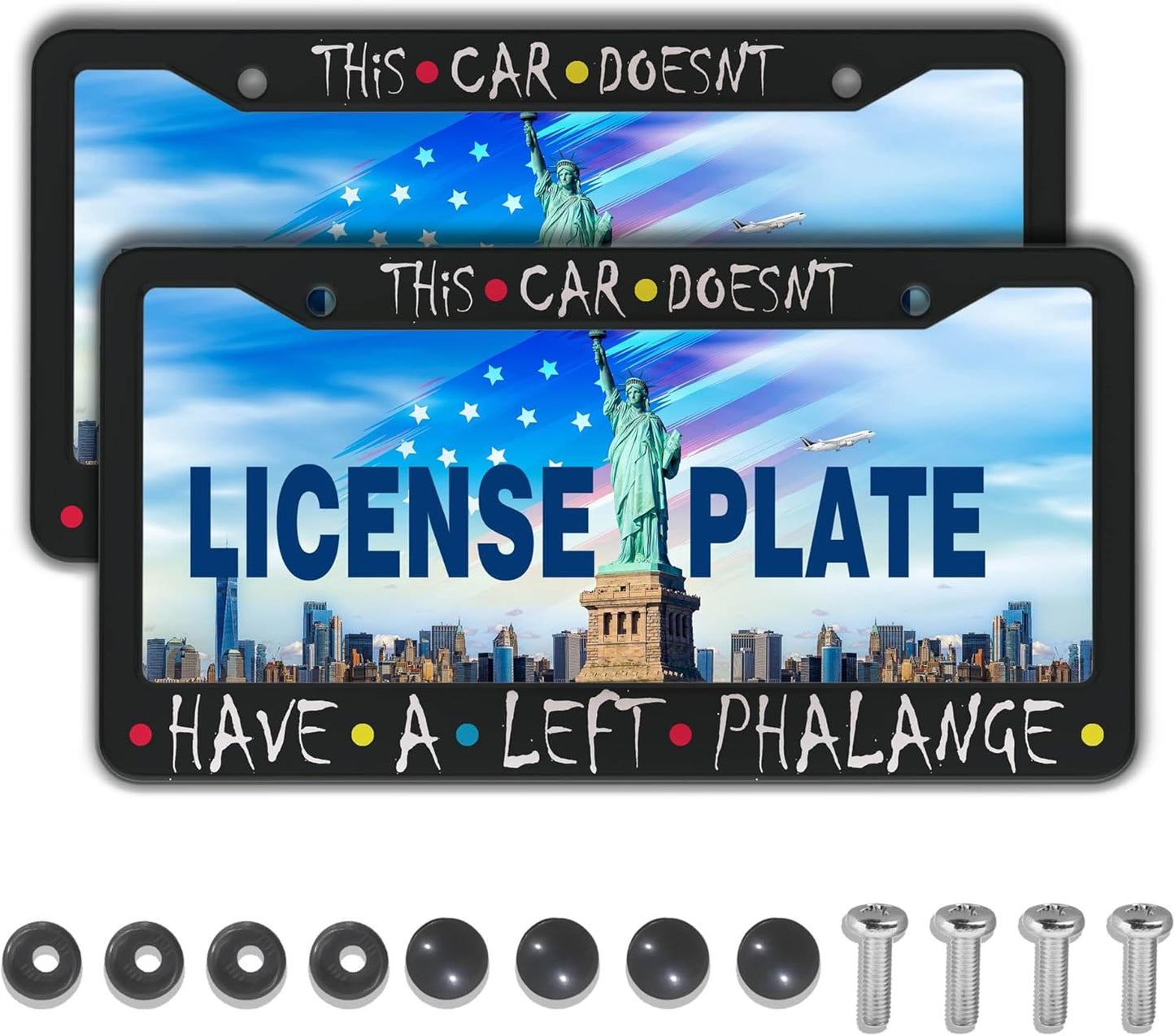 Front License Plate Bracket Black and White License Plate Frames This Car Doesn’t Have a Left Phalange Universal Aluminum Car Accessory 2 Pack with Screw Covers Set
