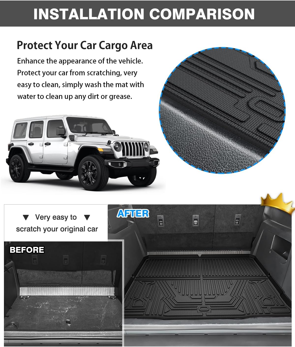 Powerty Floor Mats & Cargo Liner for 2021-2025 Jeep Wrangler 4XE 4 Door Accessories Floor Mats 2 Row Liner Set All Weather TPE 3D Floor Liners&Rear Cargo Mat (Not for JL/JK/4X4)