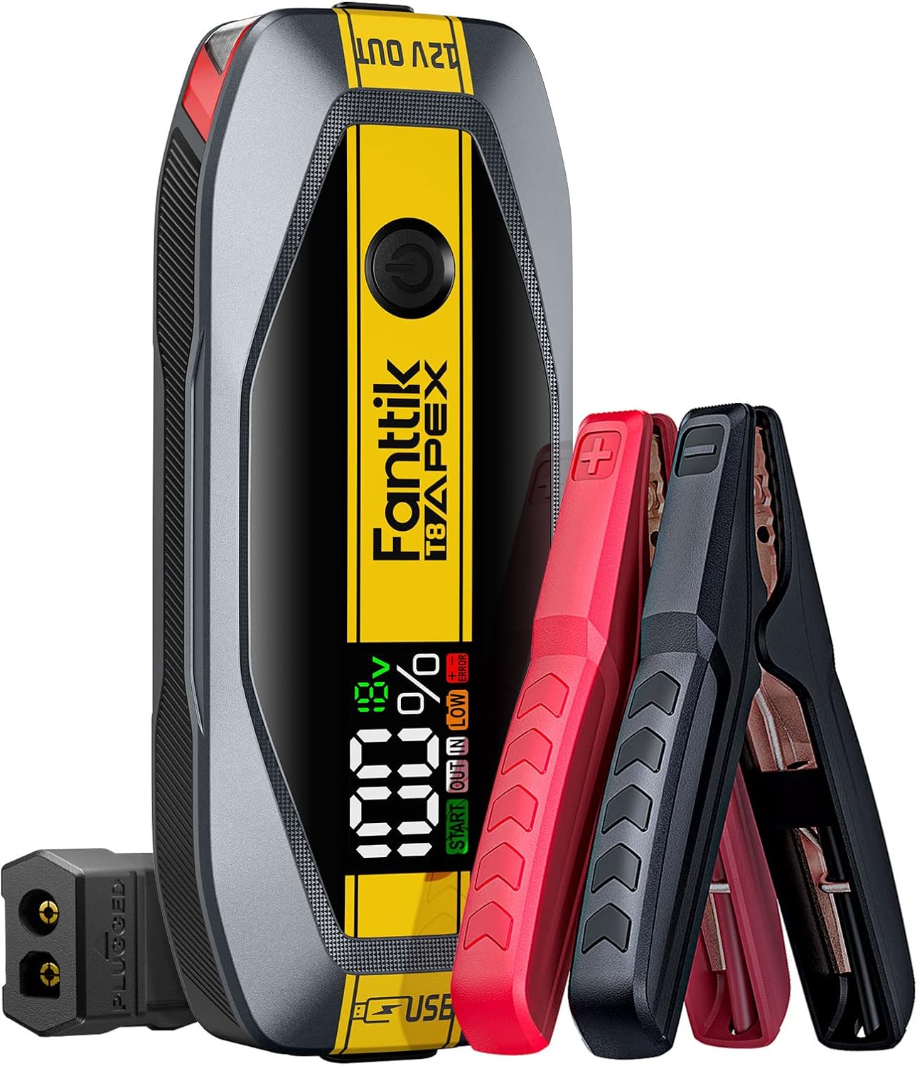 FANTTIK T8 APEX 2000 Amp Jump Starter, 65W Two-Way Fast Charging, for Up to 8.5L Gas and 6L Diesel Engines, Digital Screen, 12V Car Battery Booster Standard Package-Yellow