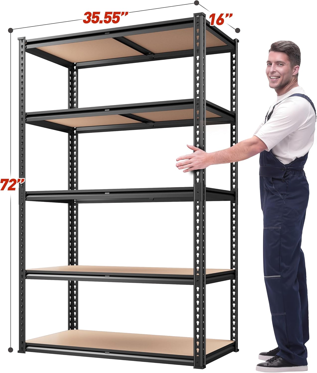 REIBII 2020LBS Storage Shelves 5 Tier Garage Shelving Heavy Duty, Adjustable Metal Shelving Unit, Garage Shelves for Basement Warehouse Pantry, 72" H x 35.55" W x 16" D, Black, 2 Pack