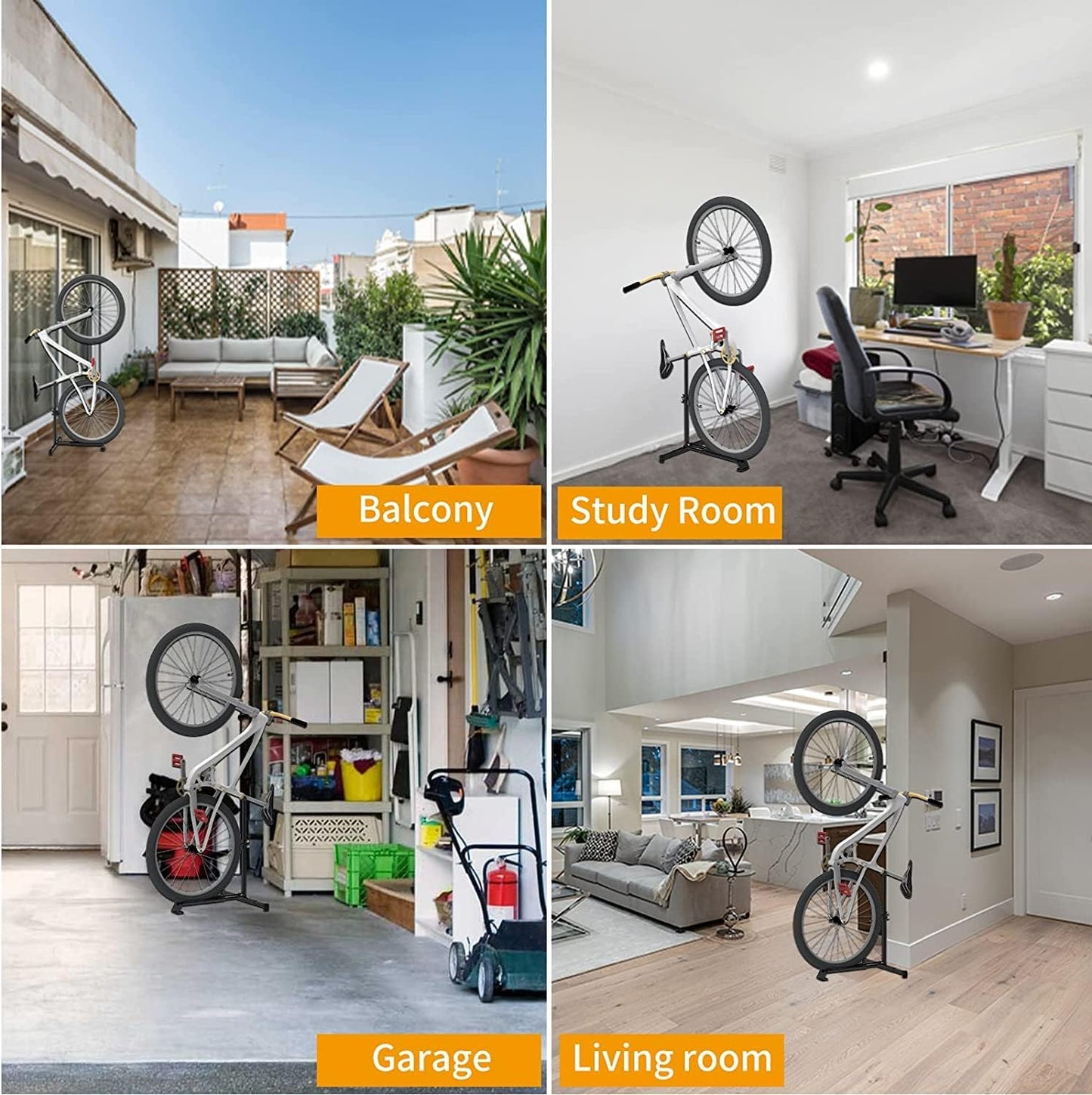 Vertical Bike Stand Floor Bicycle Rack Adjustable Upright Design, Space Saving for Living Room, Bedroom and Garage No-Damage Wall Apartment Super Stable Parking Racks, for Indoor Bike Storage