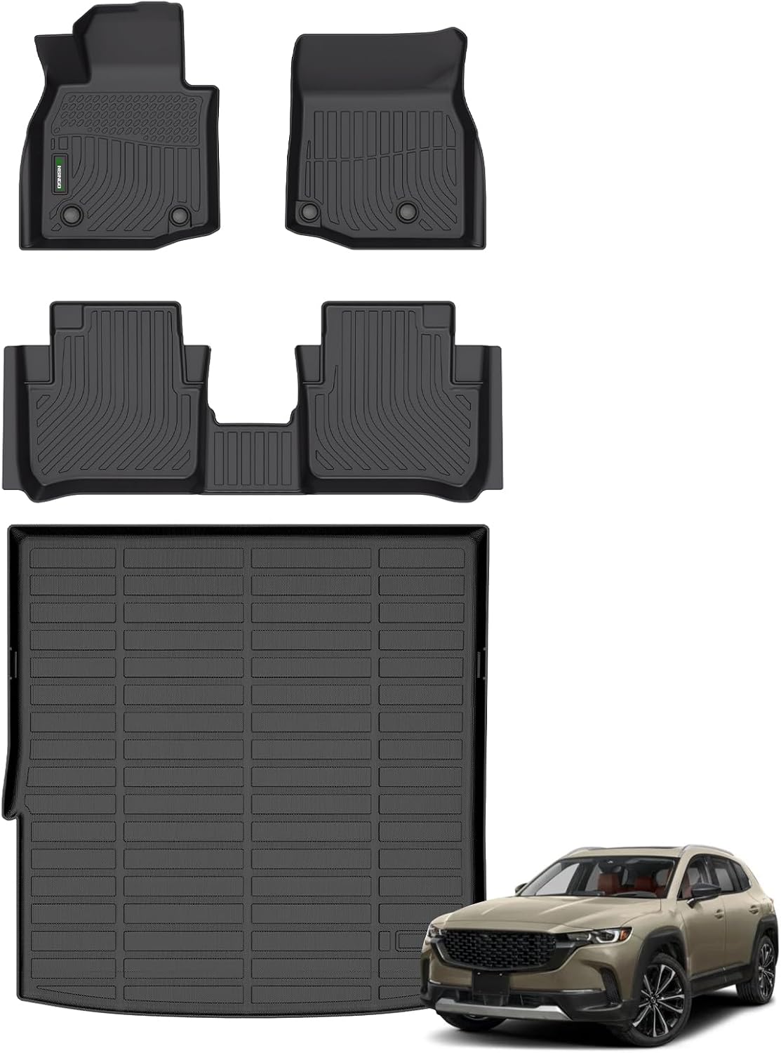 ANBINGO® Floor Mats & Cargo Liner for 2025 CX-50 Hybrid | All Weather TPE CX50 Floor Liners | 1st & 2nd Row Custom Mats Full Set | CX50 Accessories - Black