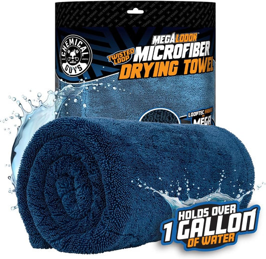 Chemical Guys, Megalodon, Microfiber Drying Towel with Twisted Loop Technology (Super Plush for Car, Truck, SUV, RV, & More) 24" x 36" Dark Blue - MIC531
