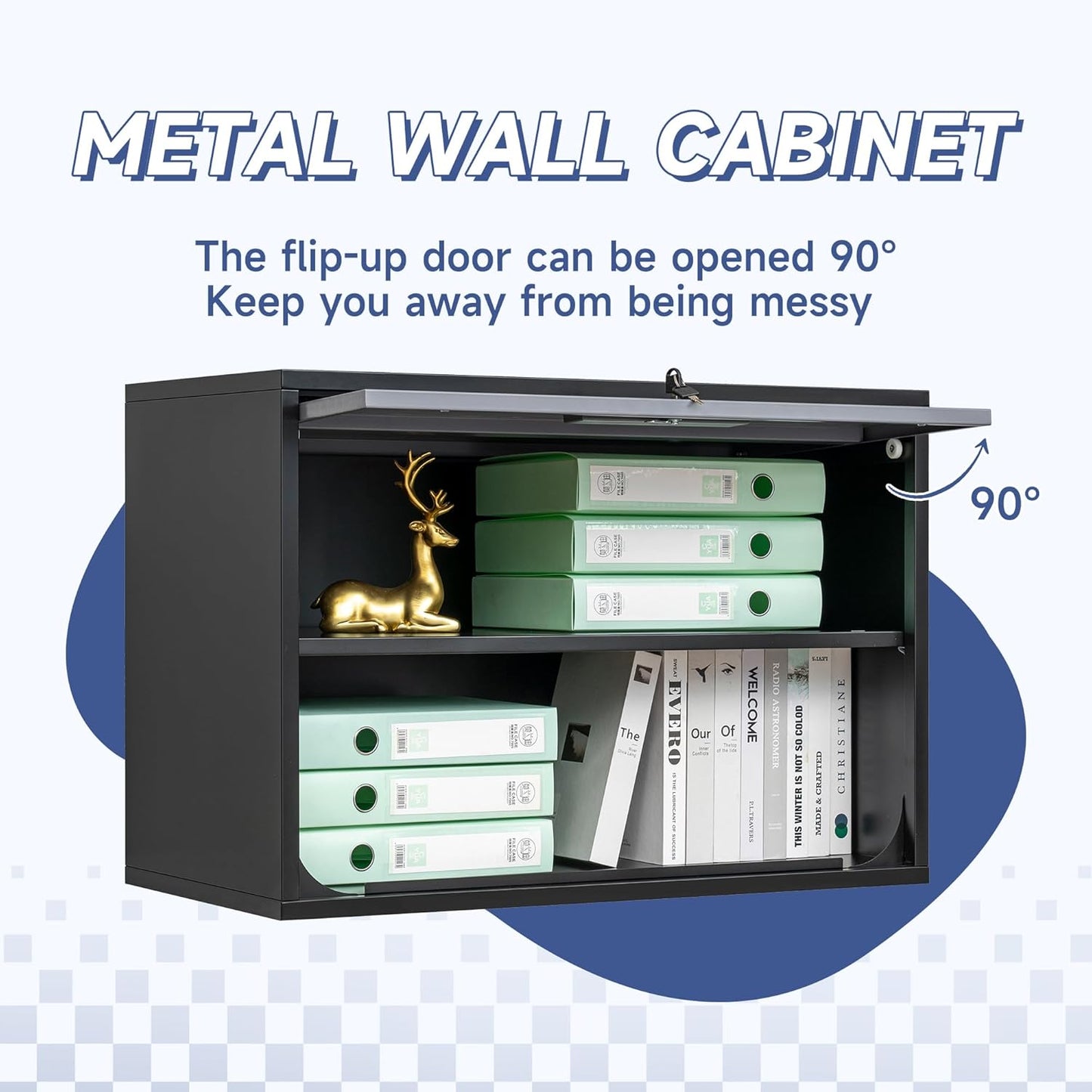 Metal Wall Cabinet with Locking Door and Shelf, Hanging Garage Cabinets with Up-Flip Doors for Garage, Warehouse, Home, Office, Assembly Required (Black Grey, One Cabinet)