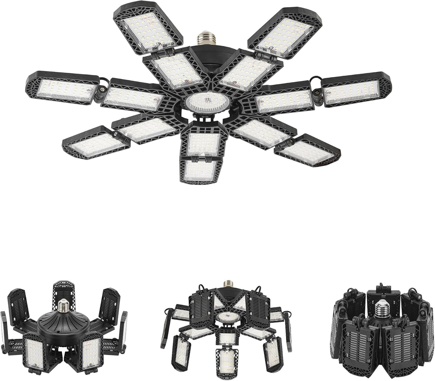 LED Garage Light,Super Bright Screw in E26/E27 Ceiling Shop Work Lamp, 300W 30000 Lumen Deformable Basement Bulb Fixture with 14+1 Adjustable Panels, Lighting for Workshop, Attic