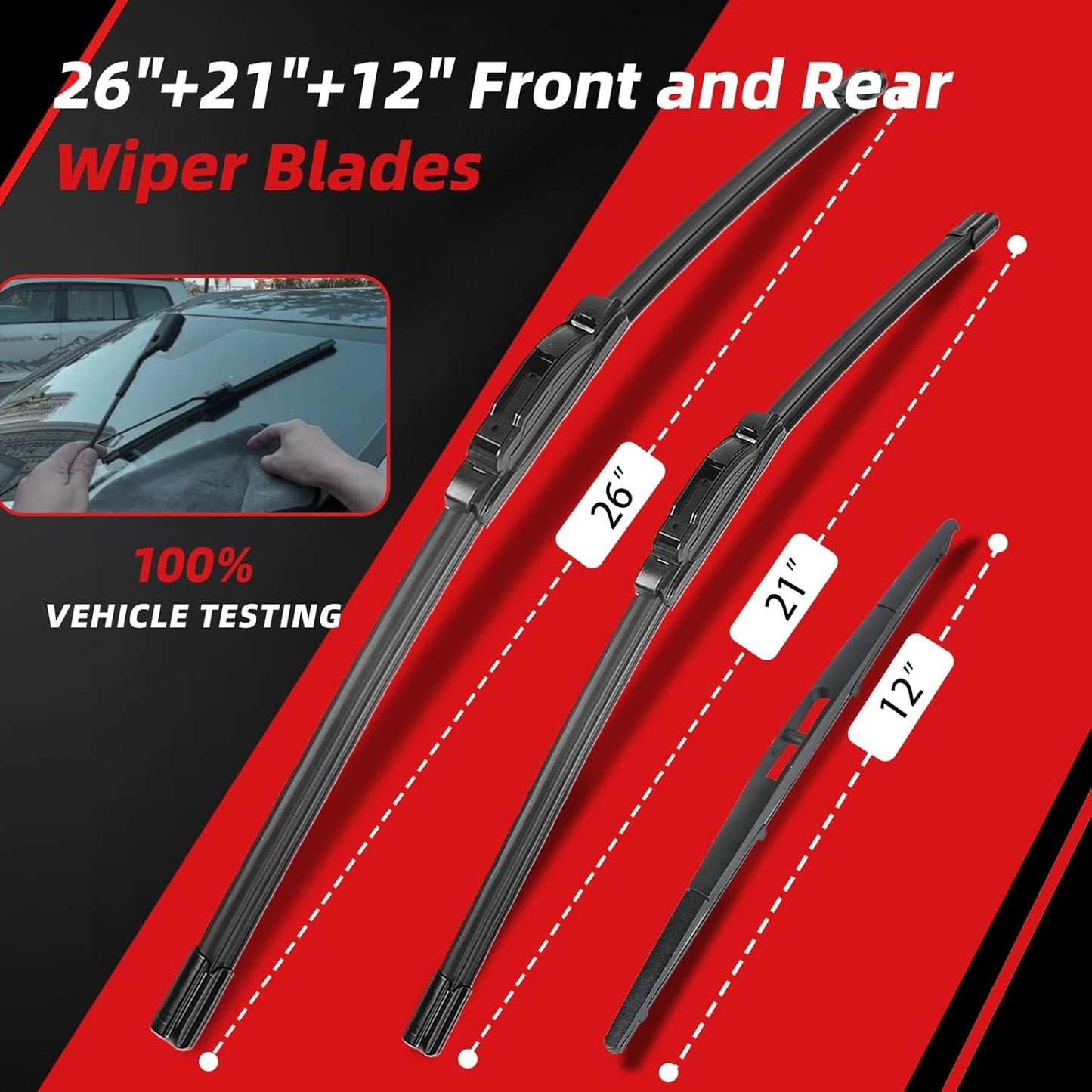 OTUAYAUTO Windshield Wiper Blades - Replacement for Acura MDX 2007-2013, Front and Rear Wiper Blade, J/U Hook - 26"+21"+12" (Pack of 3)