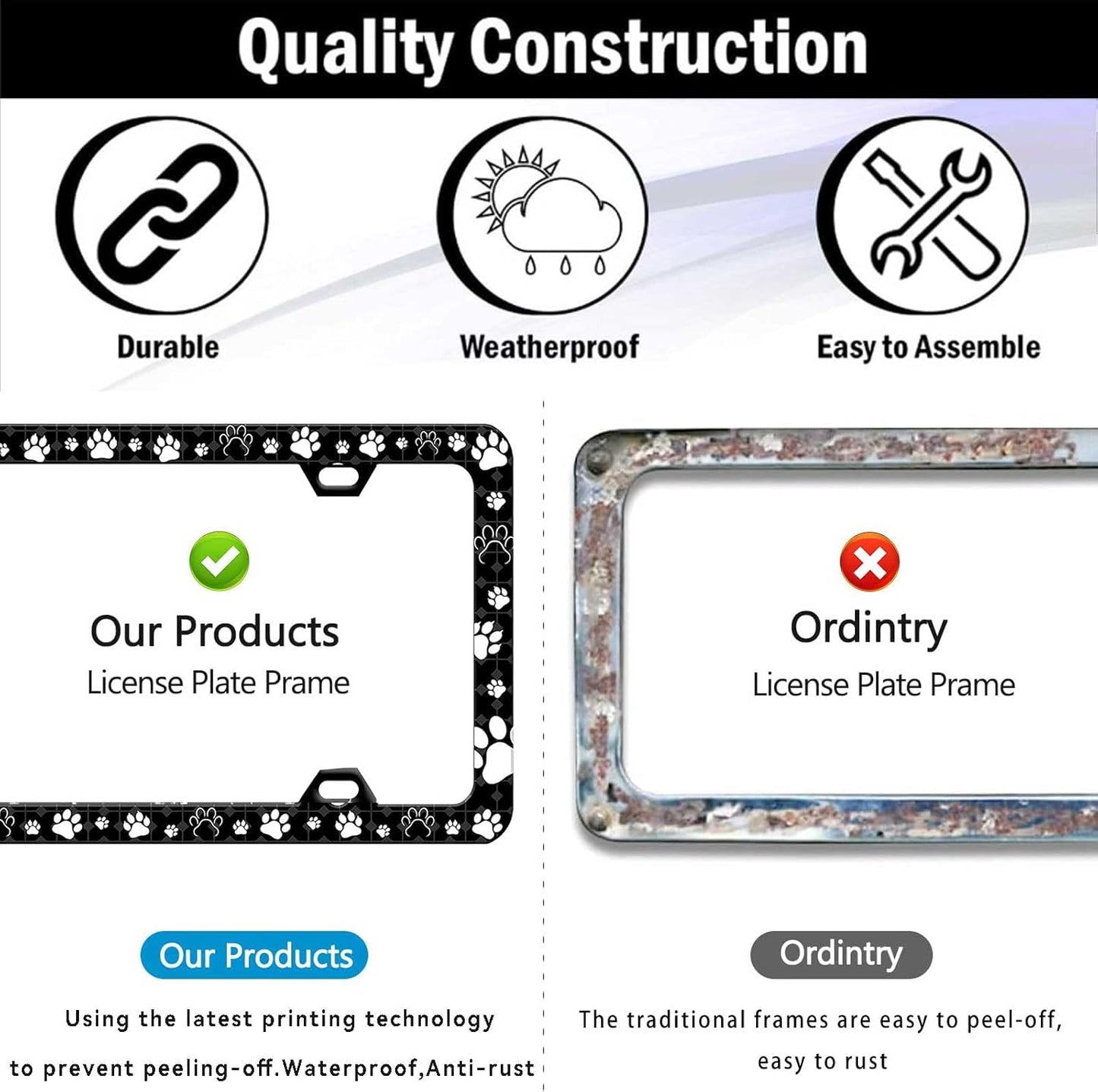 2 Pieces Paw Print License Plate Frames for Men and Women, Dog Paw Decorative Car Accessories (Dog Cat Paw-2pc)