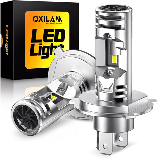OXILAM H4 9003 LED Upgrade Bulbs, 36000LM 6500K White, 800% Brighter, Built-in CANbus, No Flicker, 3-Min Quick Fit, 2pcs