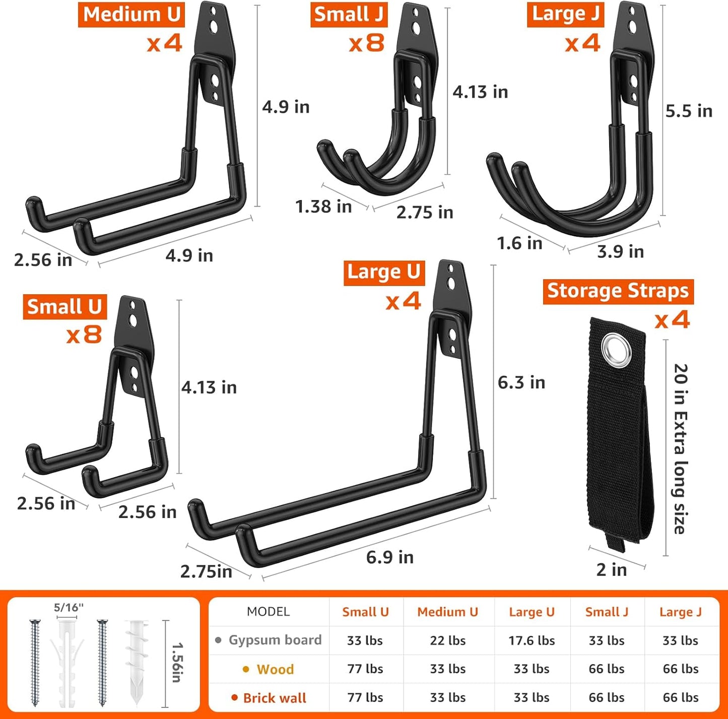 32 Pack Garage Hooks with Anti-Slip Coating Heavy Duty Wall Mount Hooks for Garage Storage and Hanging Hoses Bike Garden Tools Ropes etc