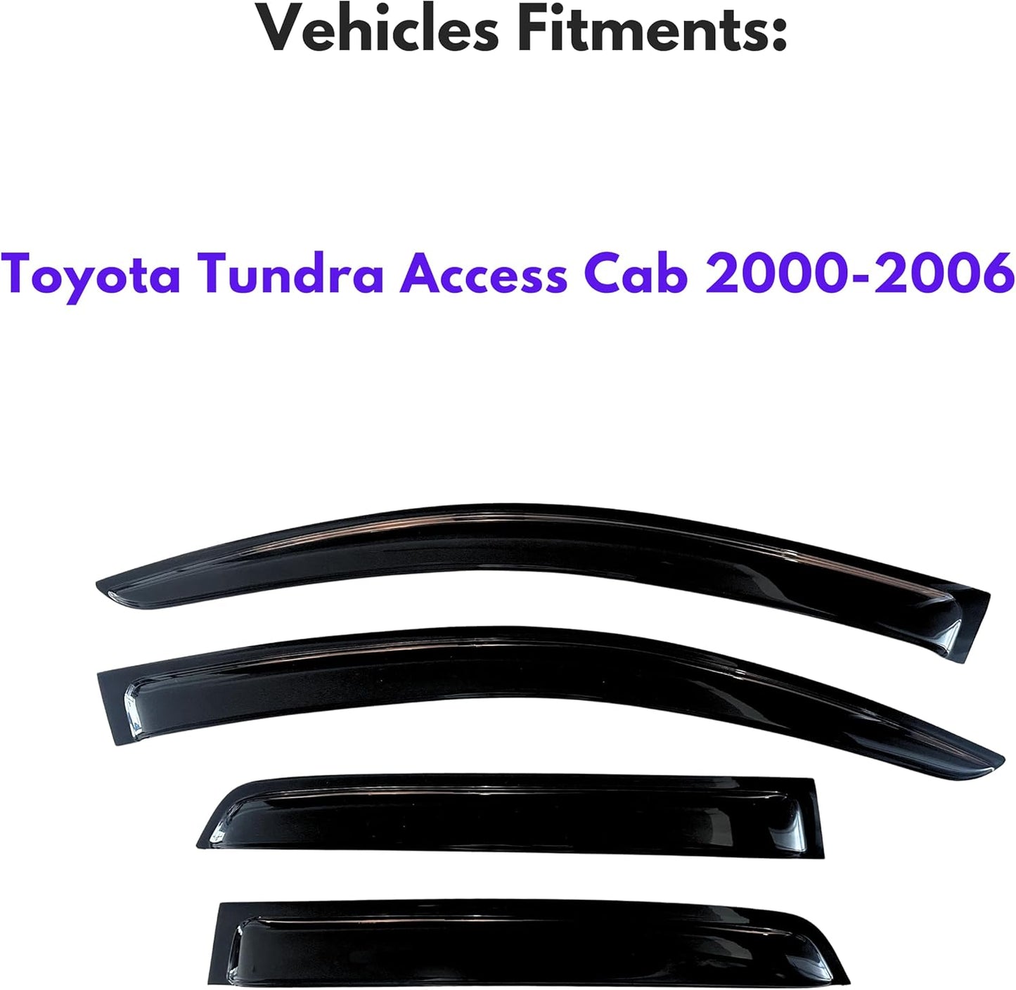KPY Window Visor Compatible with 2000-2006 Toyota Tundra Access Cab, 4PC Rain Guard Side Window Vent Deflectors Tape-On Style, 2000 2001 2002 2003 2004 2005 2006 (Access Cab Only)