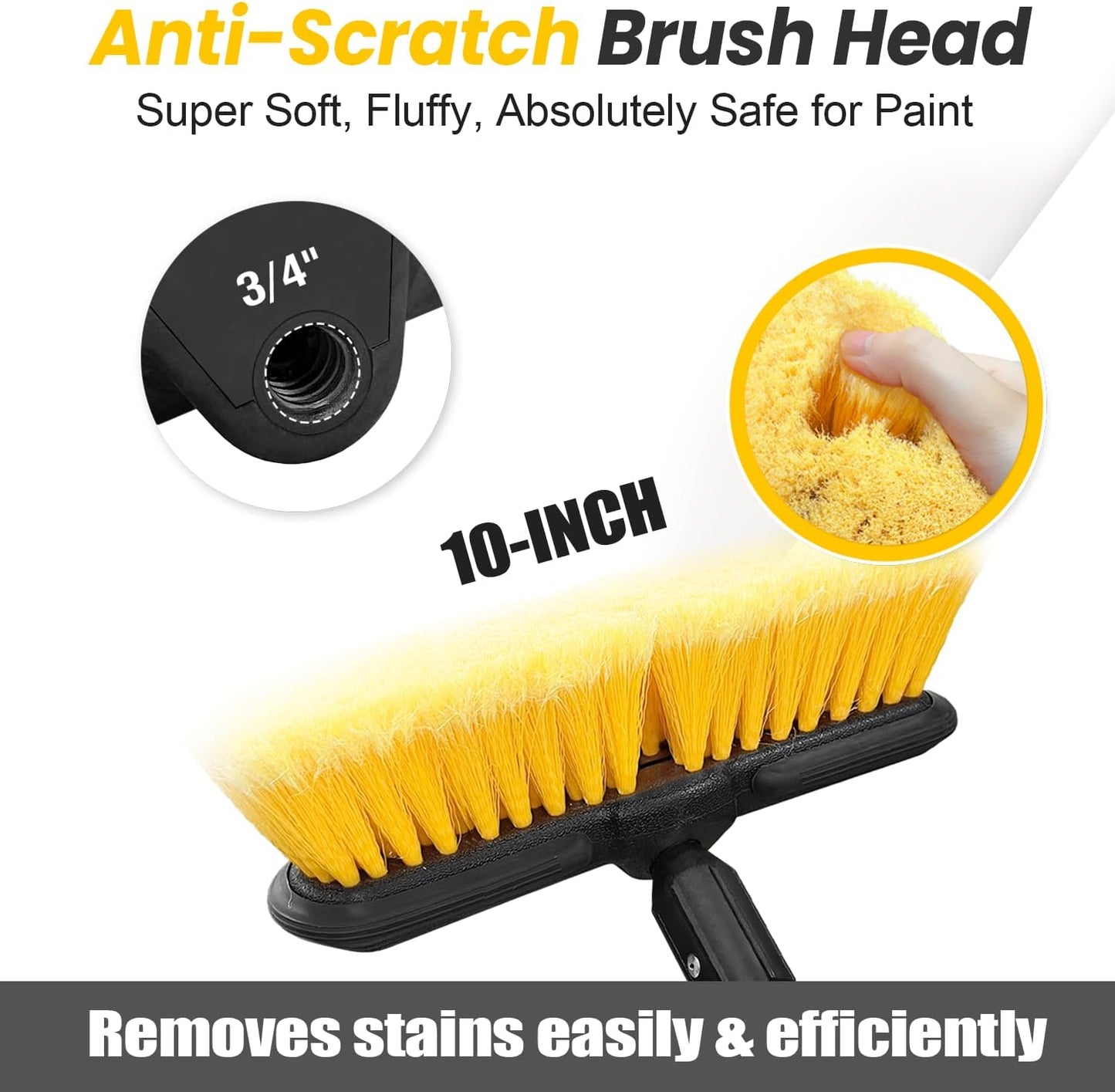 65" Car Wash Brush with Extension Pole, Car Wash 10” Dip Soft Brush, No Scratch Car Cleaning Brush Supplies for RV Boat Truck SUV, House Siding, Snow, Floors