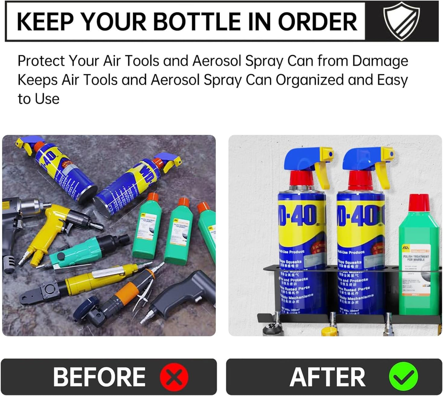 Spray Can Holder Rack Organizer,Pneumatic Tool Aerosol Rack Combo Paint Bottle Storage 5 Can Spray Bottle Holder Heavy-Duty Steel Wall Mounted for Garage and Workspace