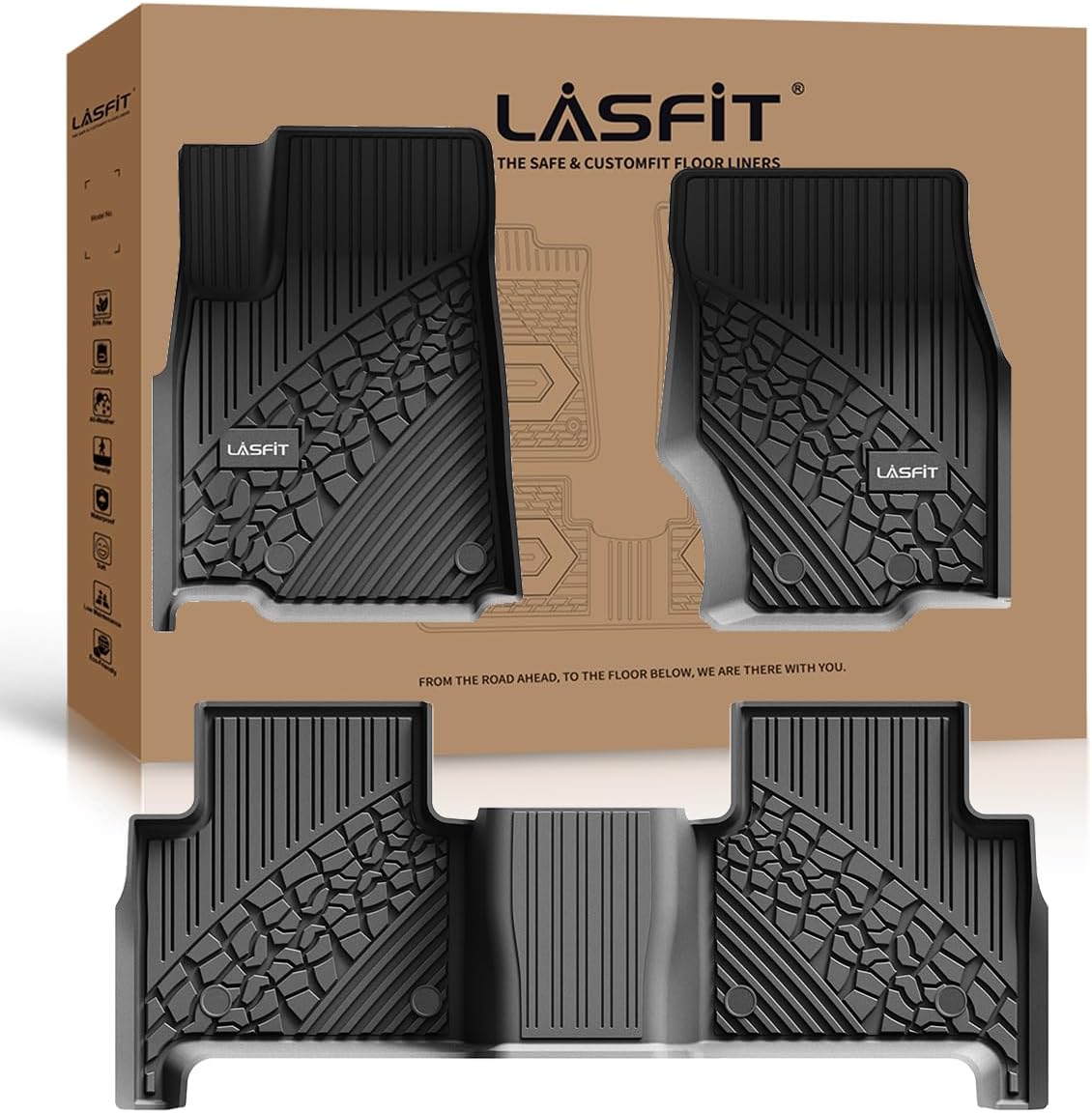 LASFIT Floor Mats for Jeep Grand Cherokee 2022-2025 5-Seat (Include 4xe, NOT for L) All Weather TPE Custom Fit Car Mats Floor Liners 1st & 2nd Row, Black