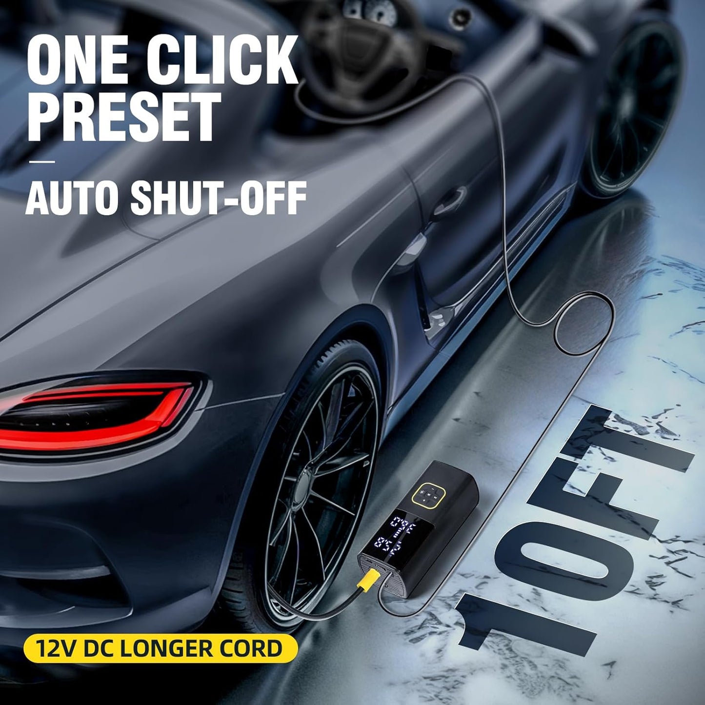 Zune Lotoo Rechargeable Tire Inflator Portable Air Compressor for Car Tires, 150PSI Battery Powered Cordless Air Pump with Digital Pressure Gauge & Auto Shutoff for Bike Motorcycle E-Bike Ball